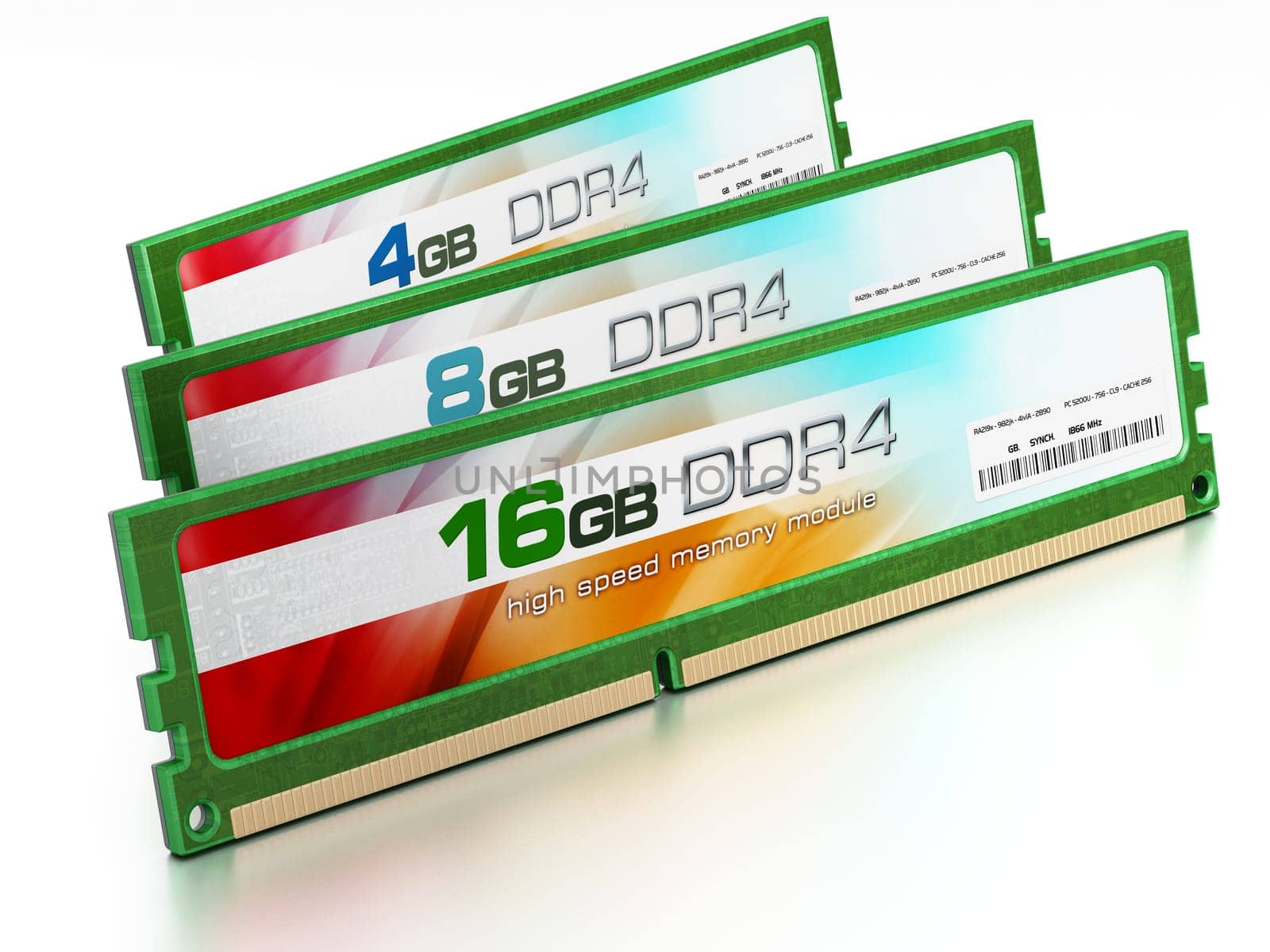 Generic RAM modules isolated on white background