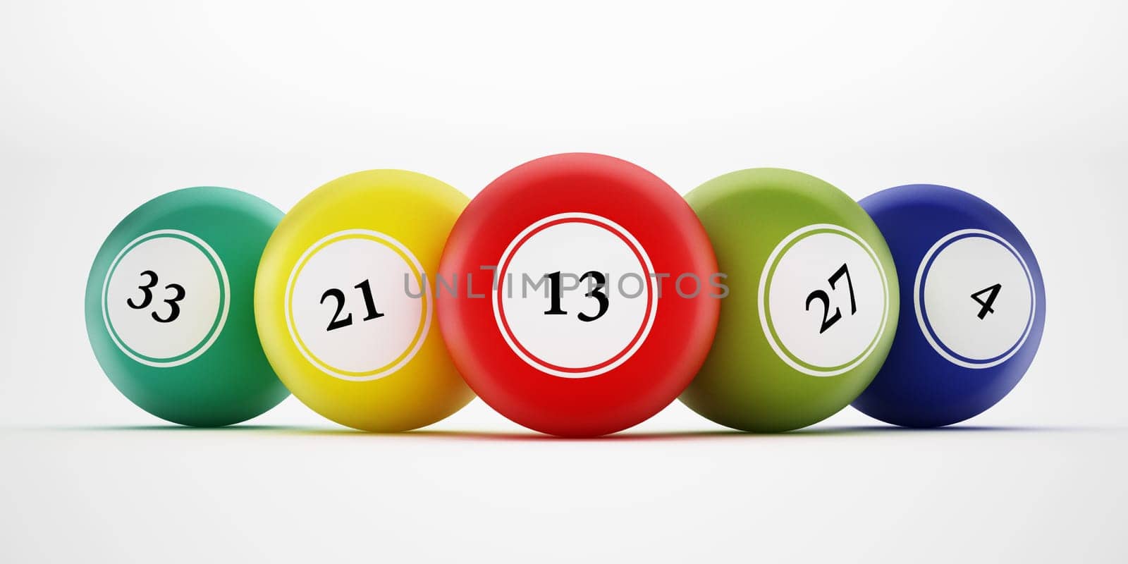 Bingo balls with generic numbers. 3D illustration.