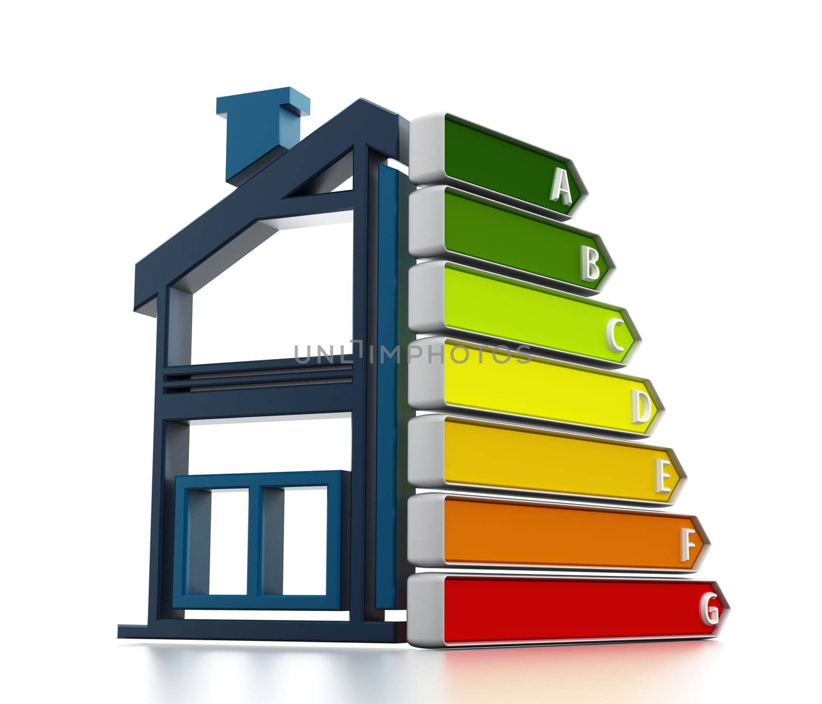 Energy efficiency chart with half illustration of a house.