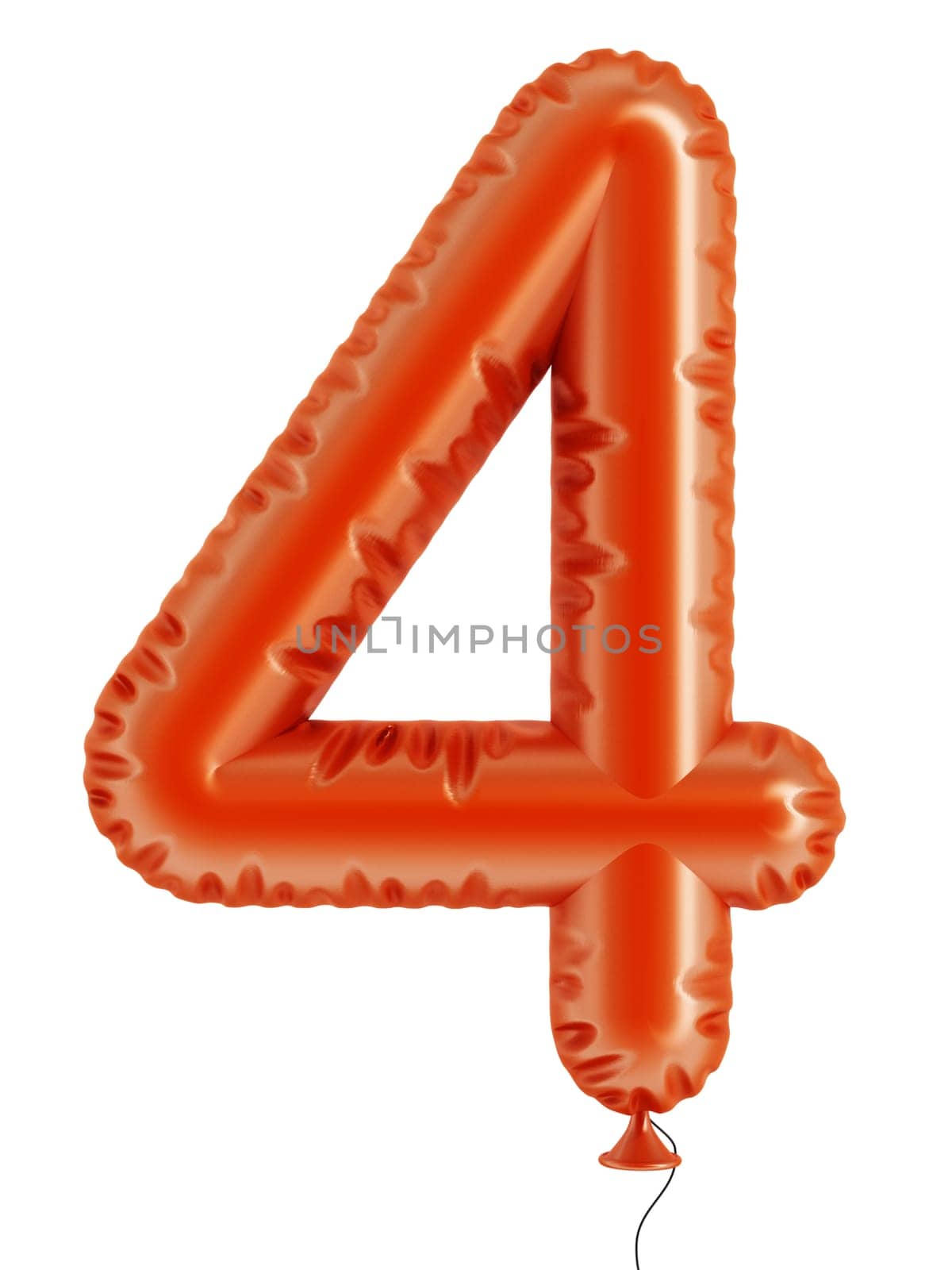 Orange number 4 balloon isolated on white background