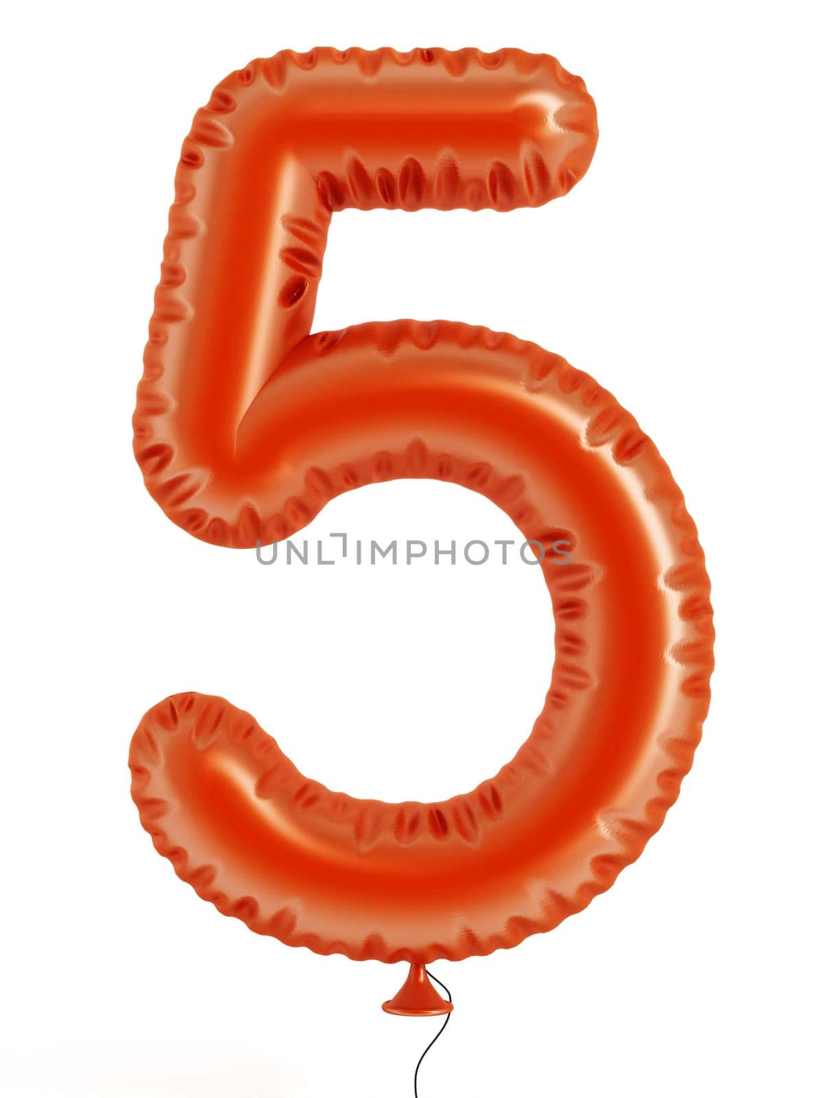 Orange number 5 balloon isolated on white background