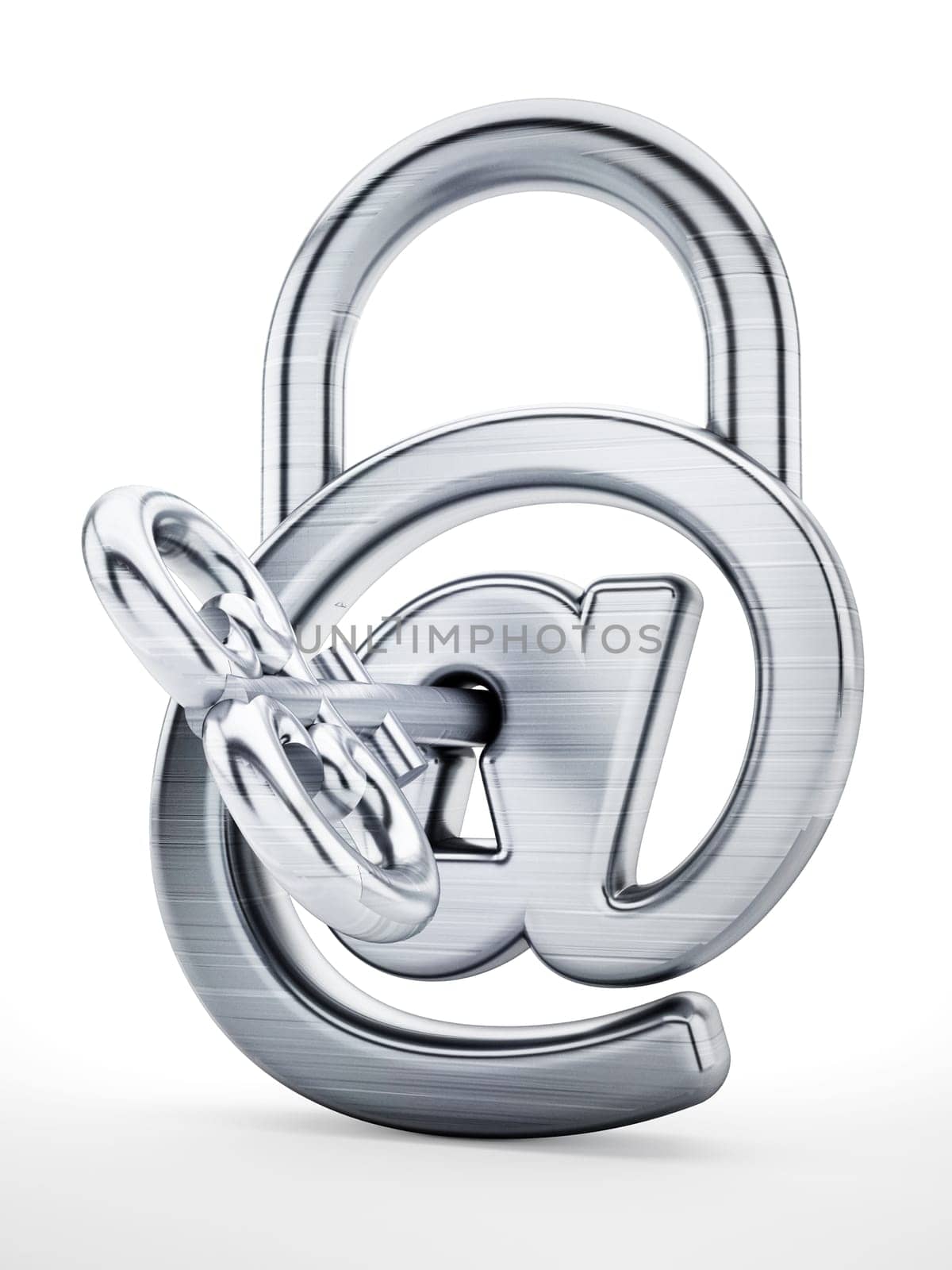Padlock with internet symbol and key. 3D illustration.