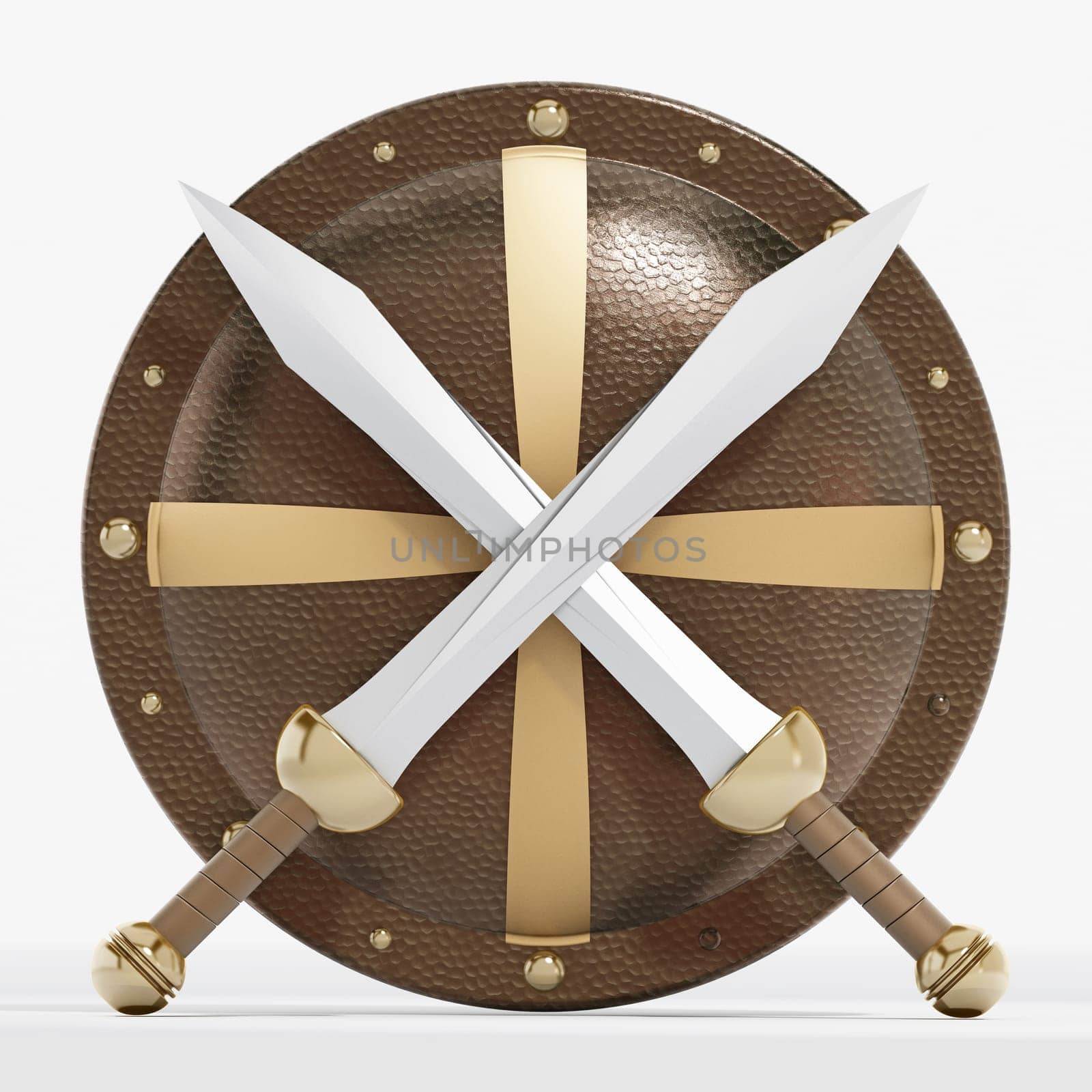 Shield and crossed swords isolated on white background.