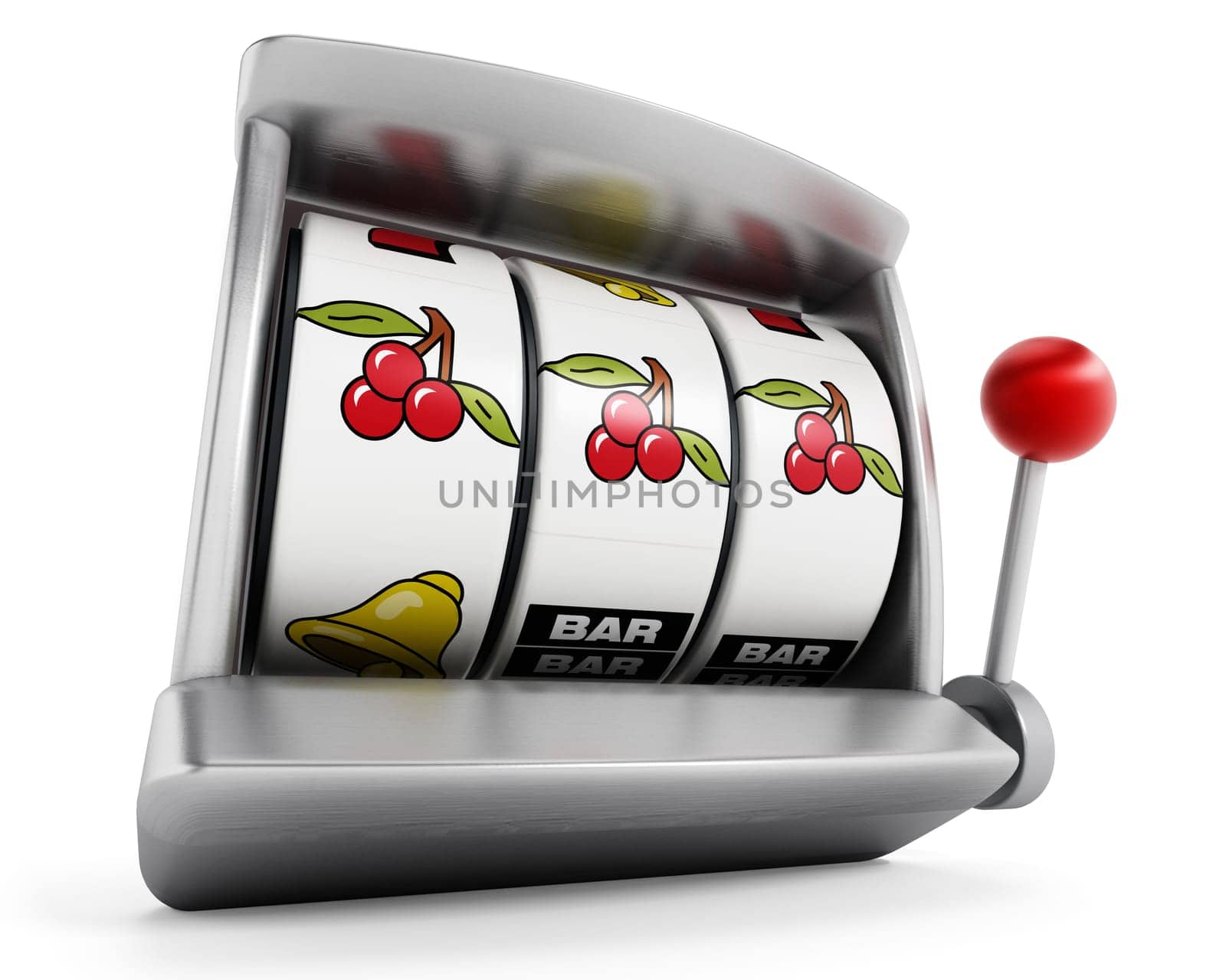 Slot machine with three cherries isolated on white background.