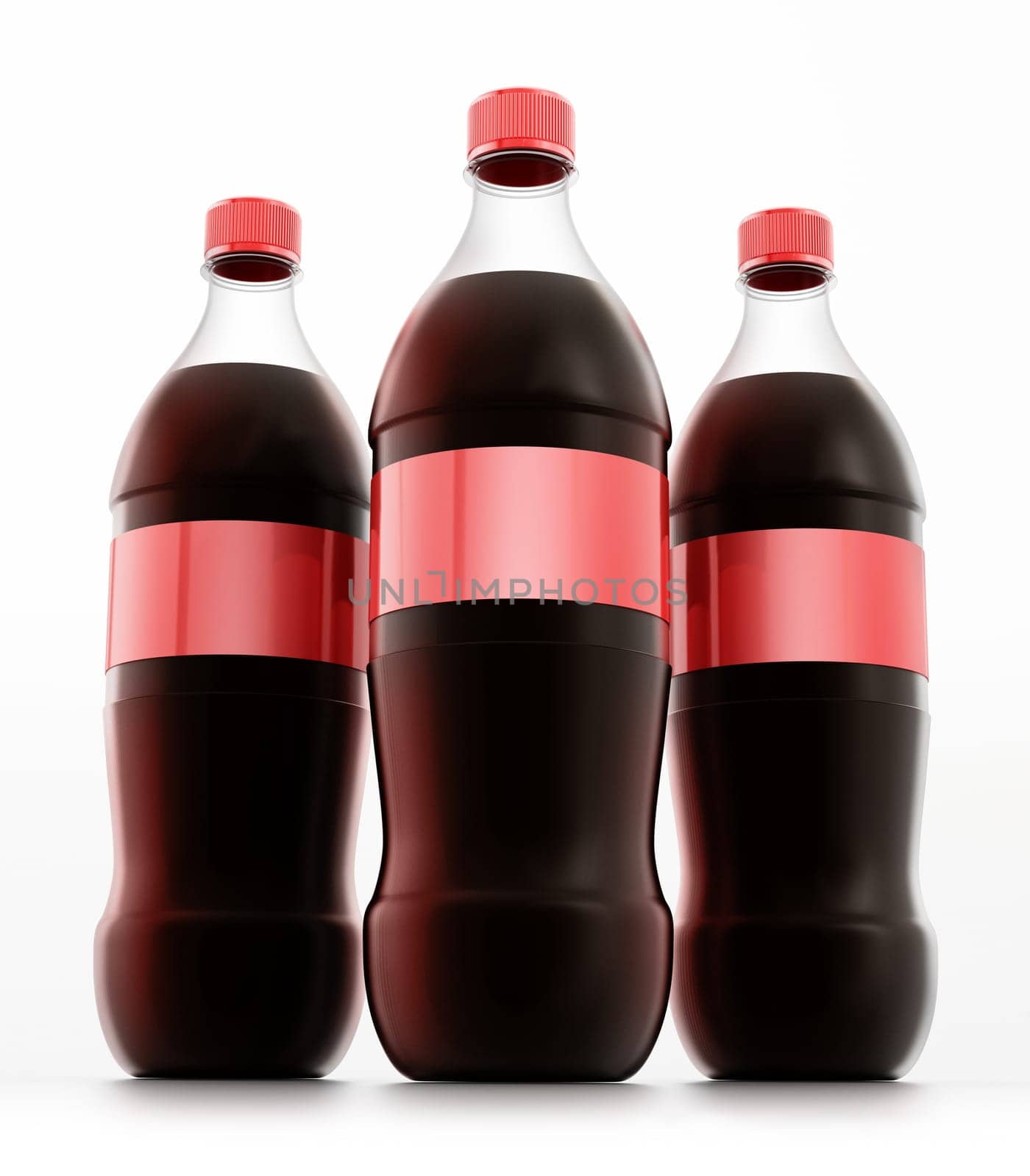 Soda bottles with red label isolated on white background.