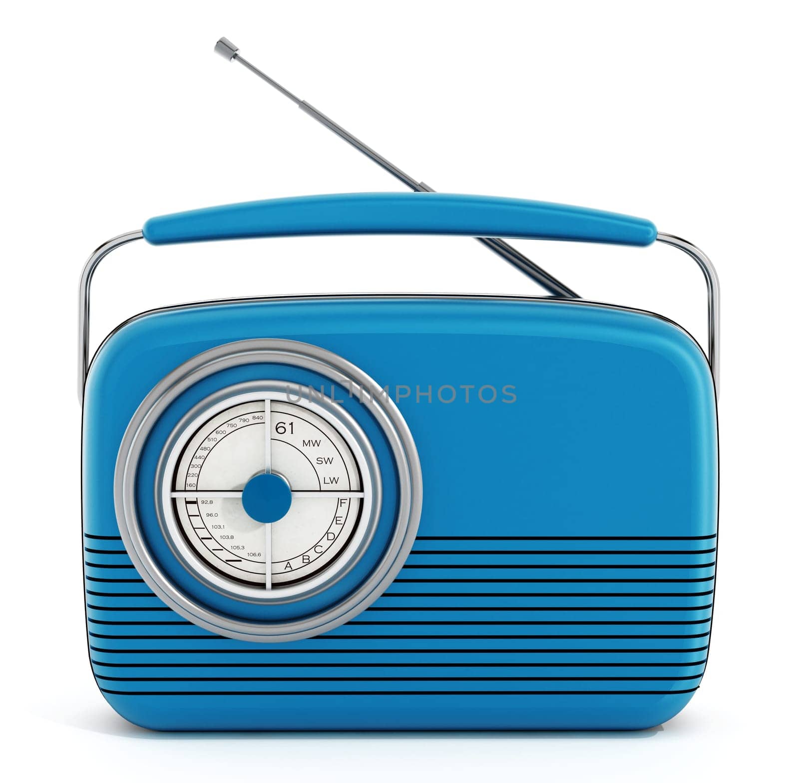 Blue vintage radio isolated on white background
