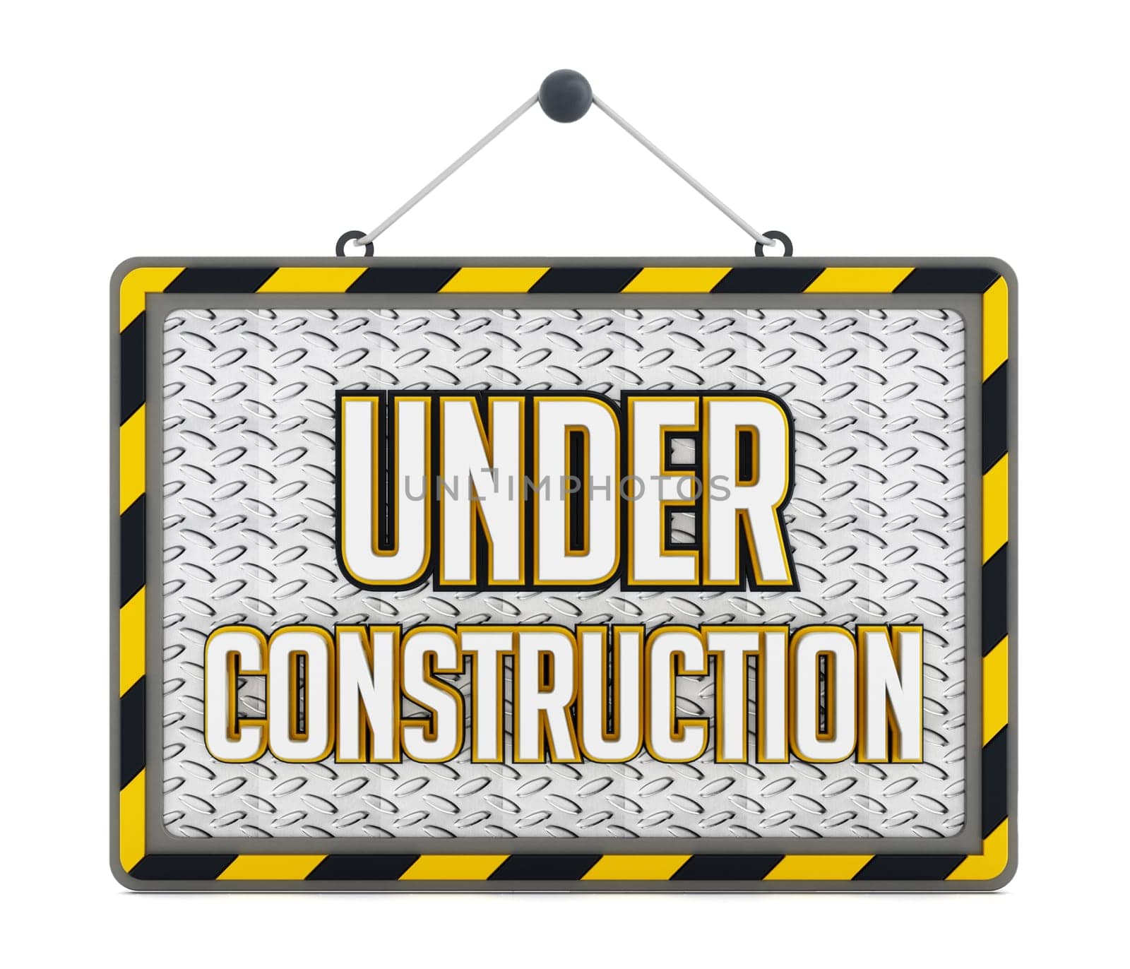 Under construction steel plate isolated on white background