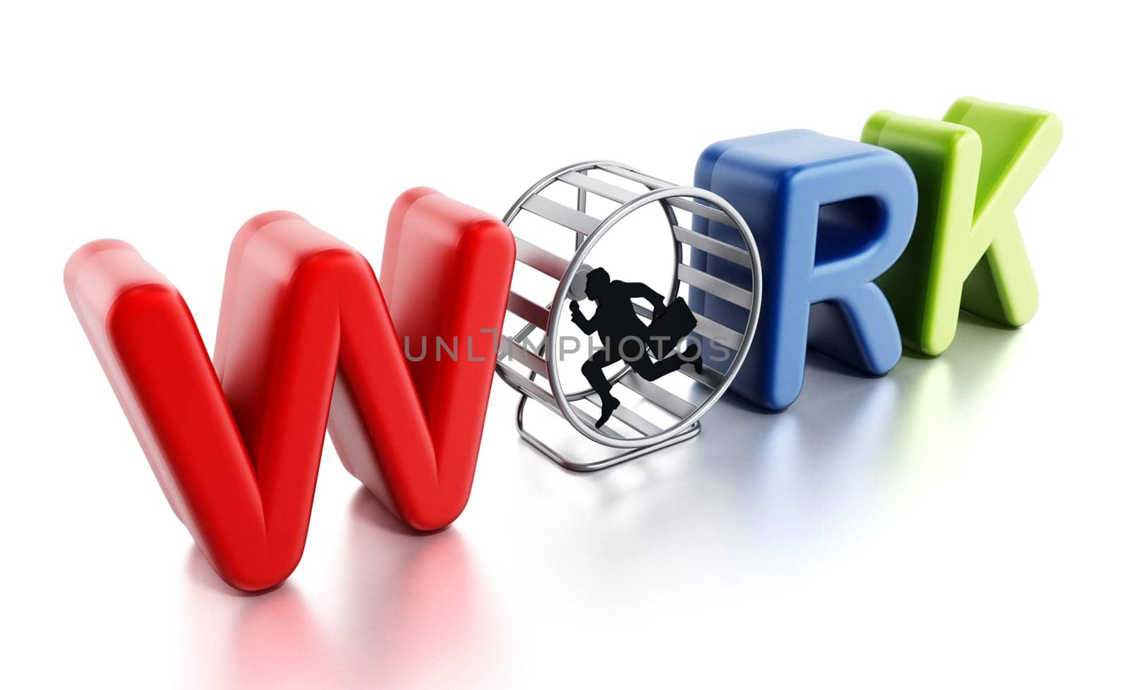 Businessman running in hamster wheel. 3D illustration.