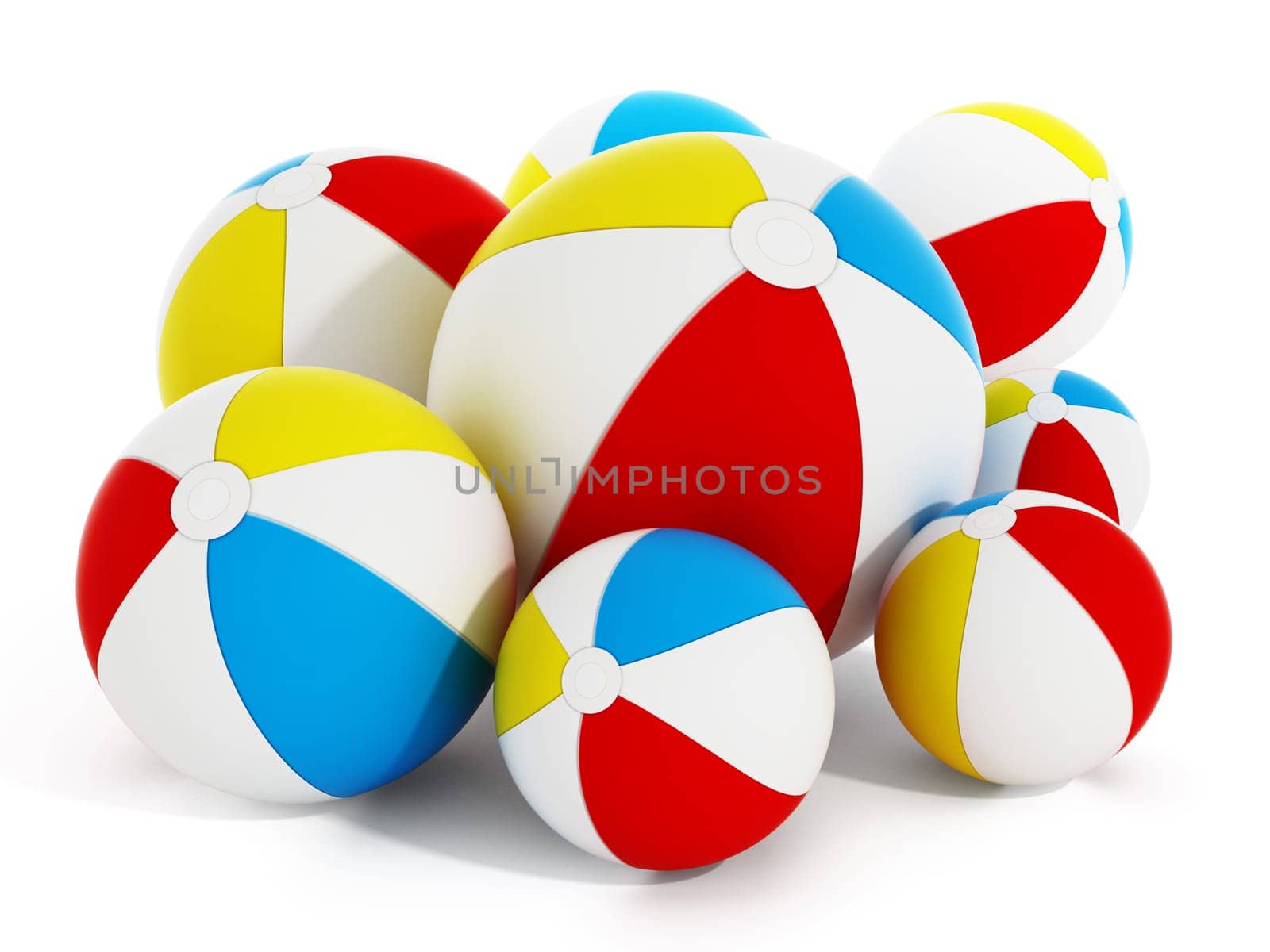 Multi colored sea balls isolated on white background. 3D illustration.