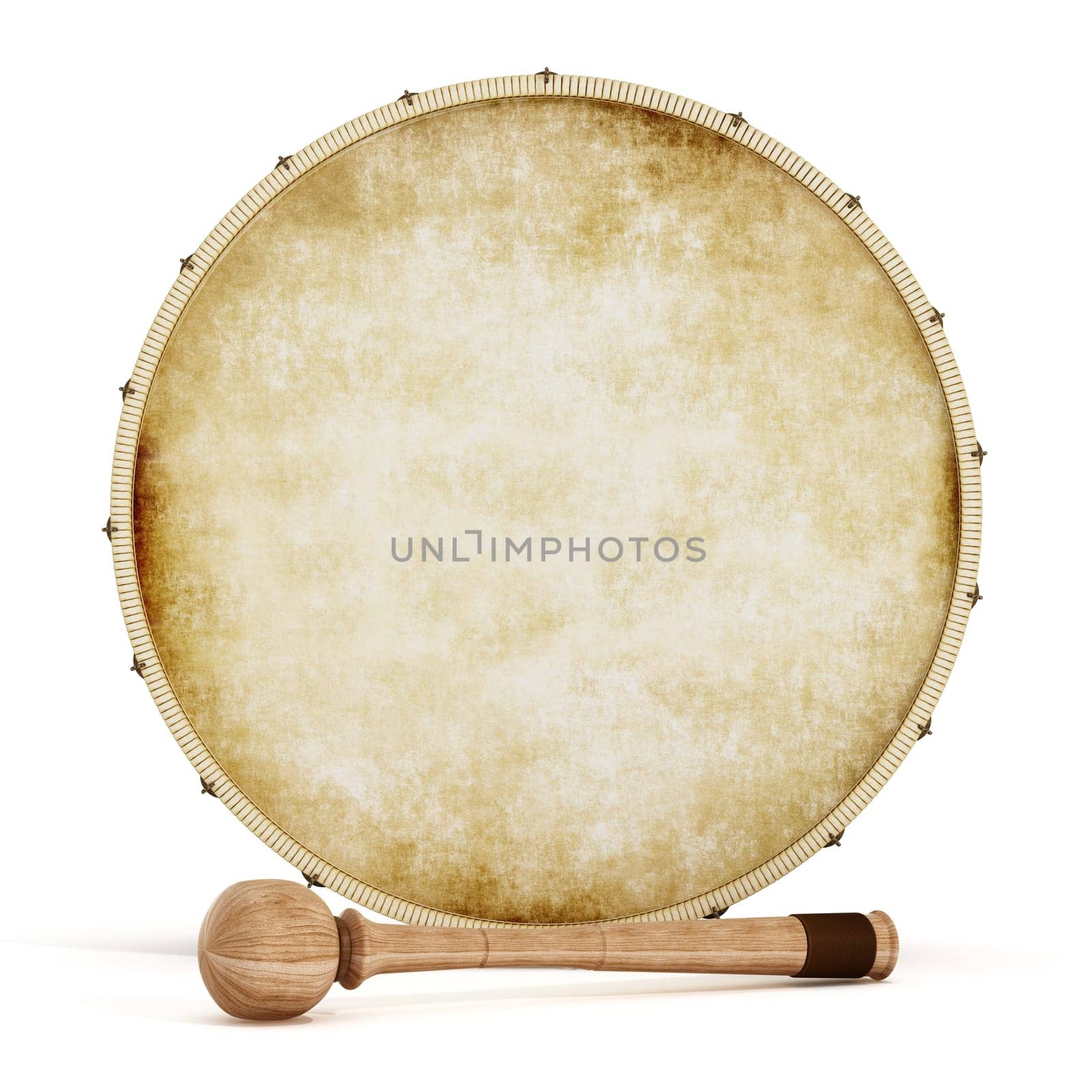 Ramadan drum and drumstick isolated on white background. 3D illustration.