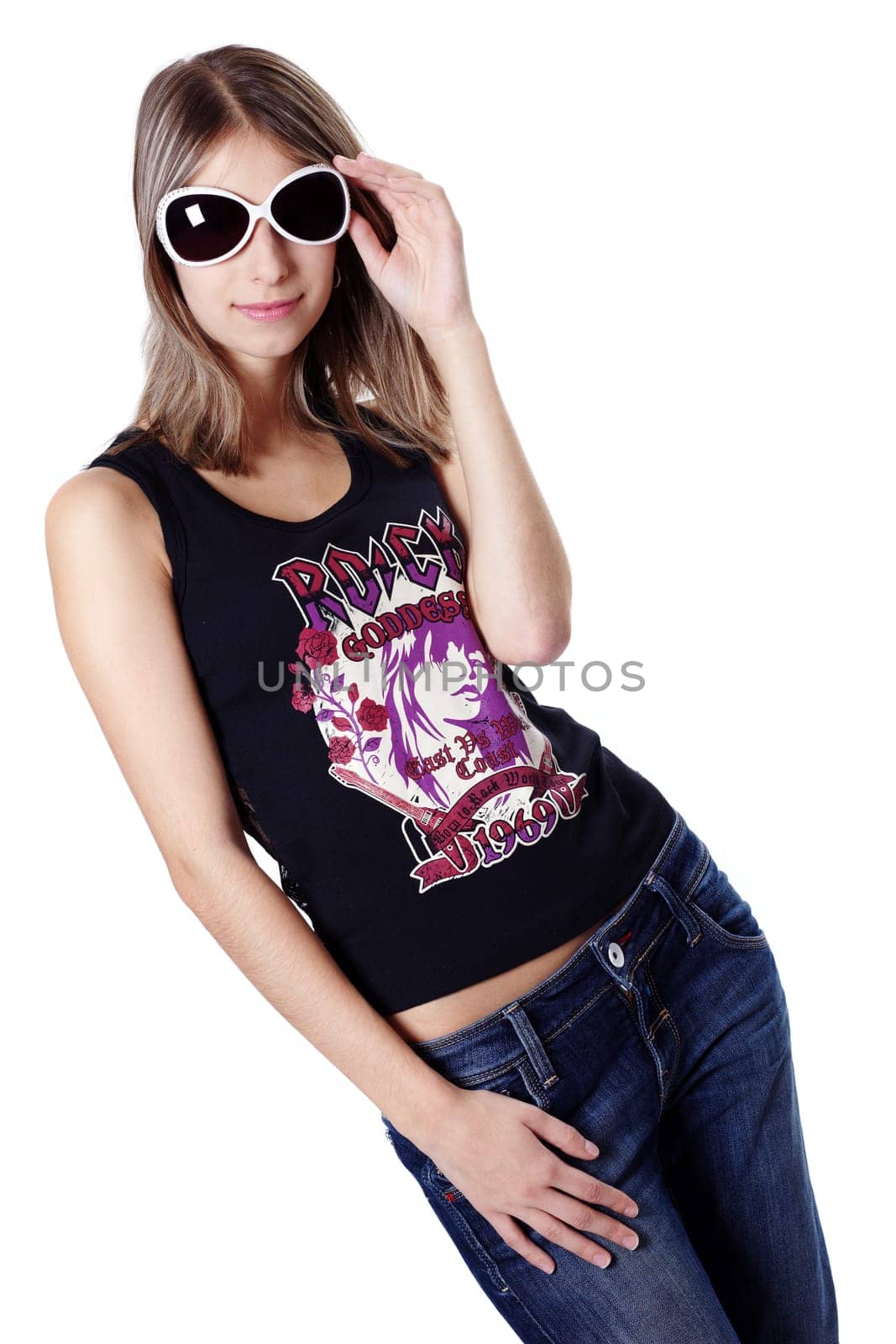 Woman with white sunglasses III.