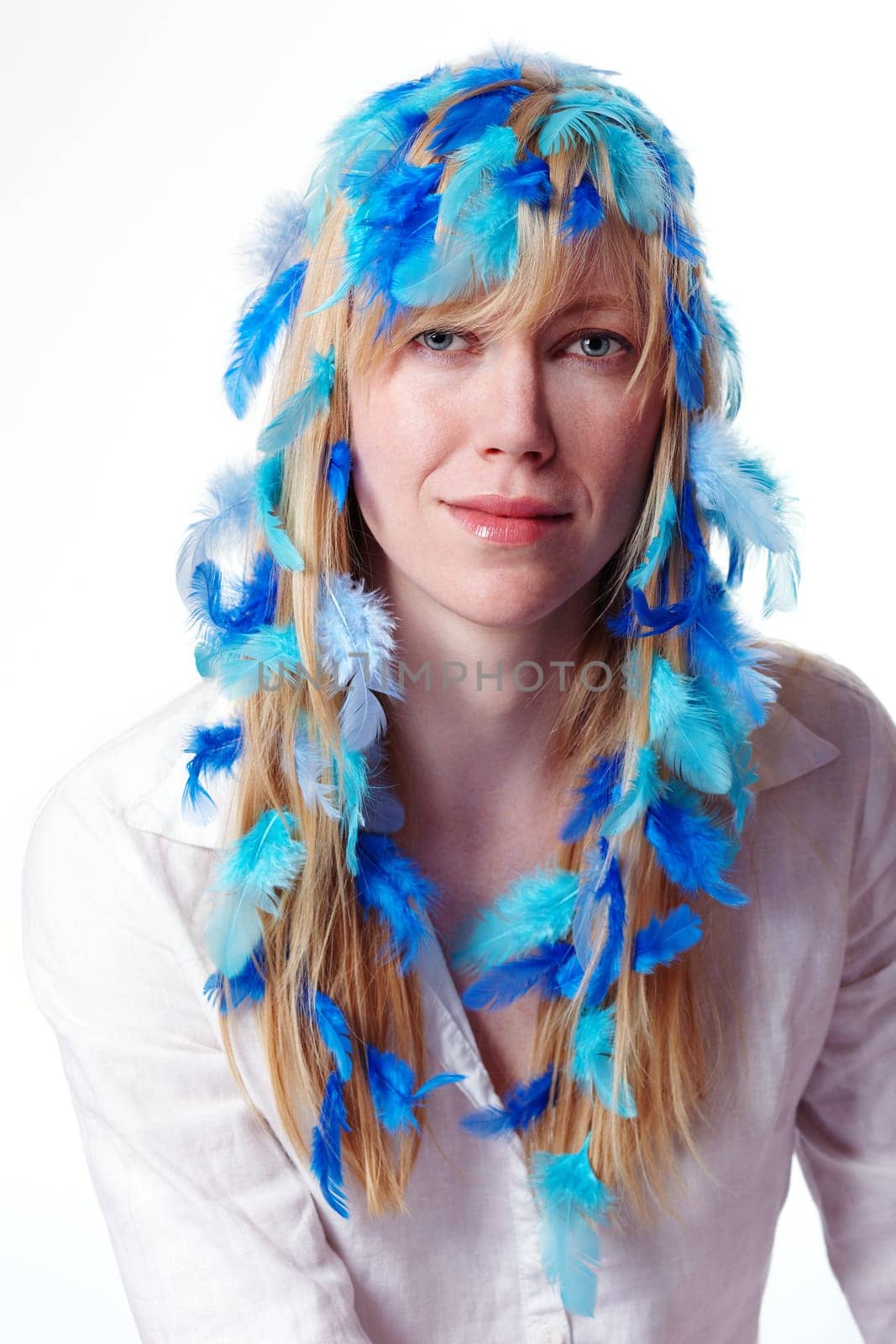 Woman with feathers in hair I.