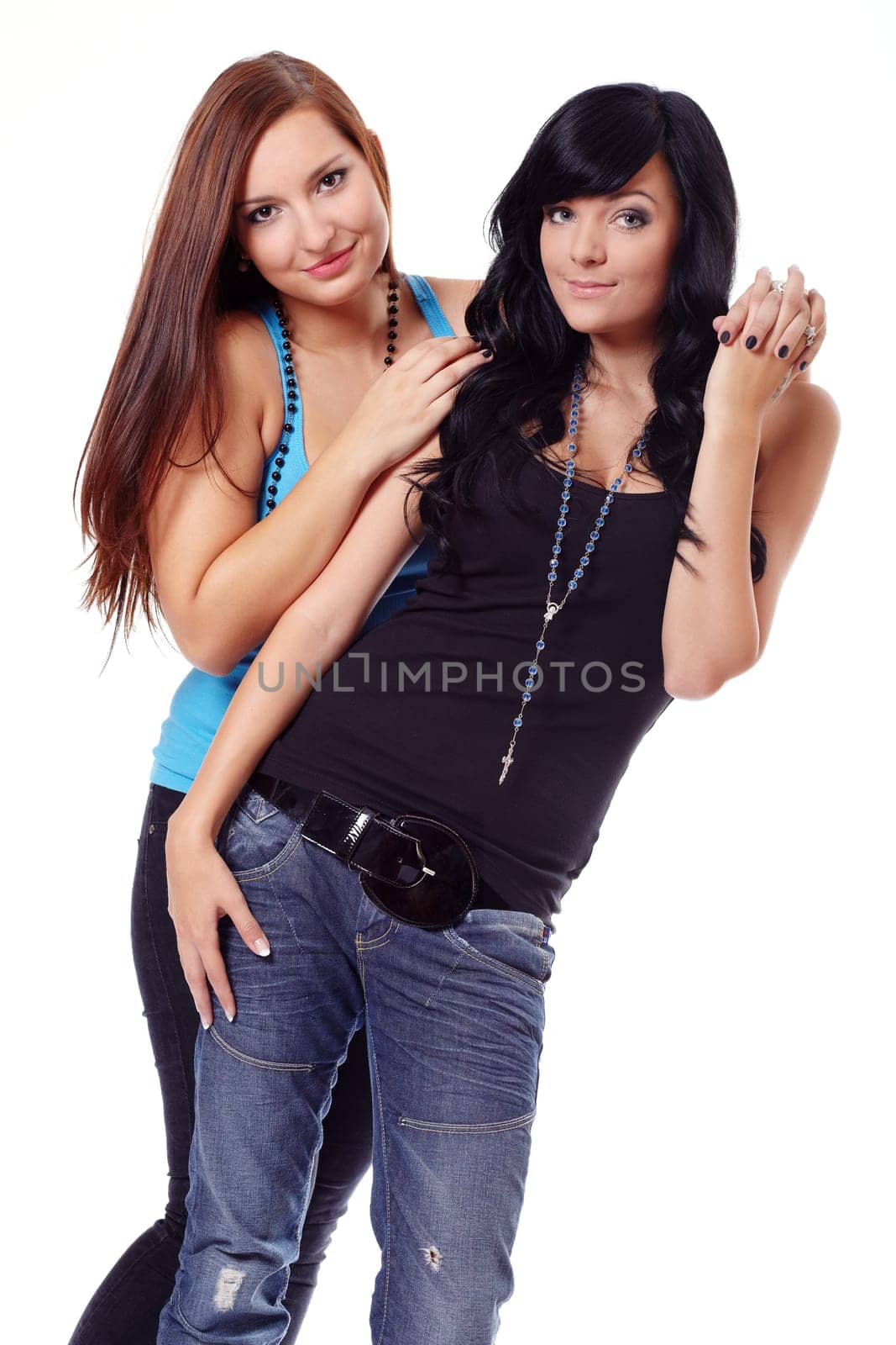Two women in blue T-shirts