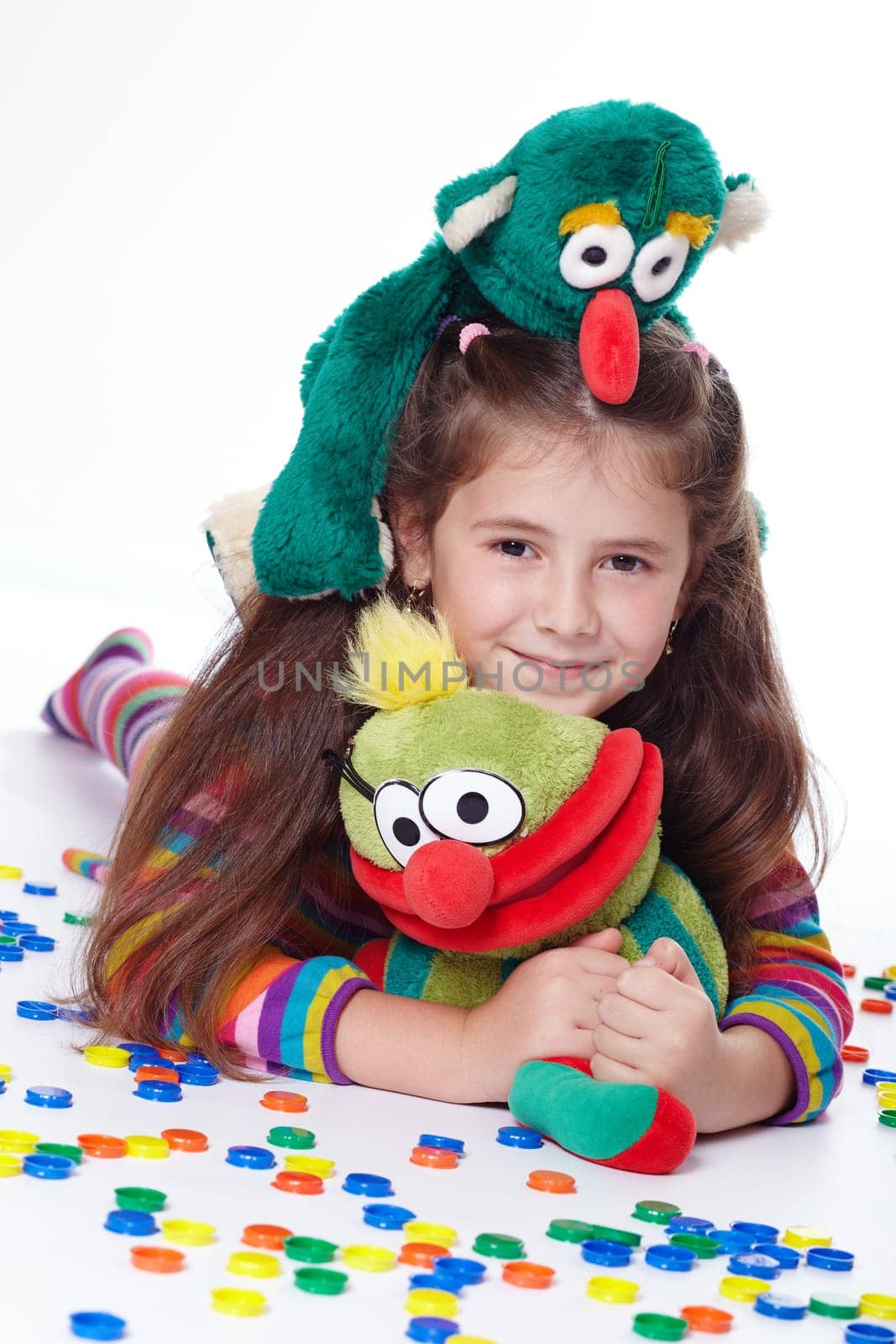 Girl with plush toys V.