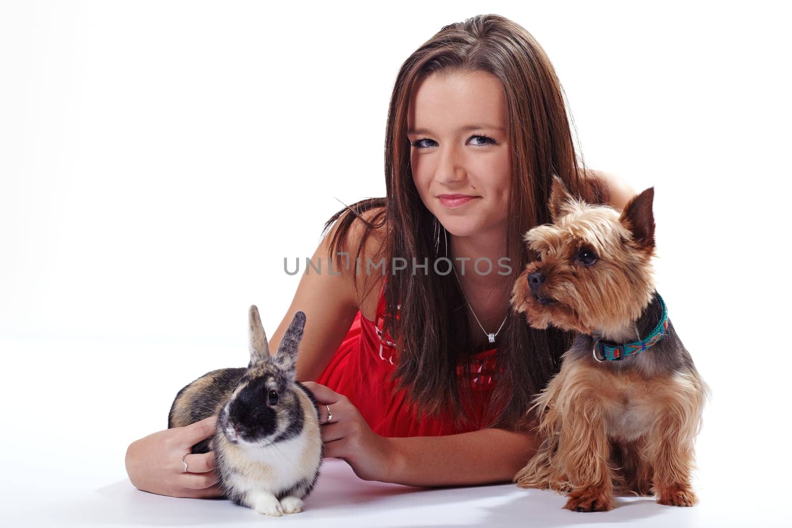 Girl with the dog and rabbit