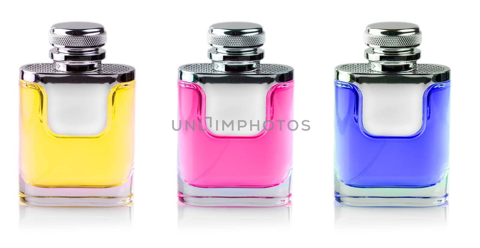 The Set of colored Parfume bottles isolated on white background