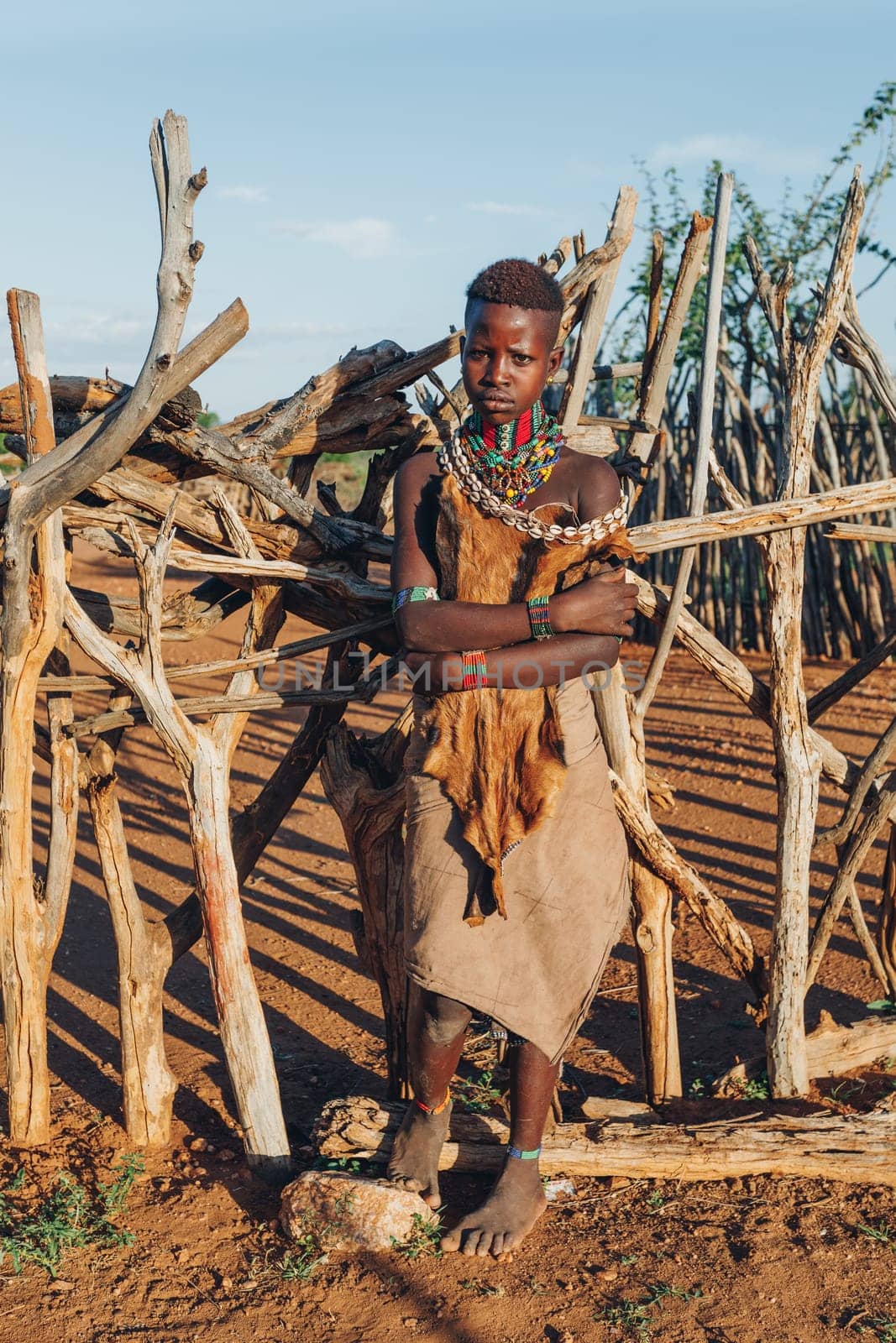 Turmi, Omo River Valley, Ethiopia - May 10, 2019: Portrait of a young beautiful woman in Hamar village. Hamars are the original tribe in southwestern Ethiopia. South Ethiopia Africa