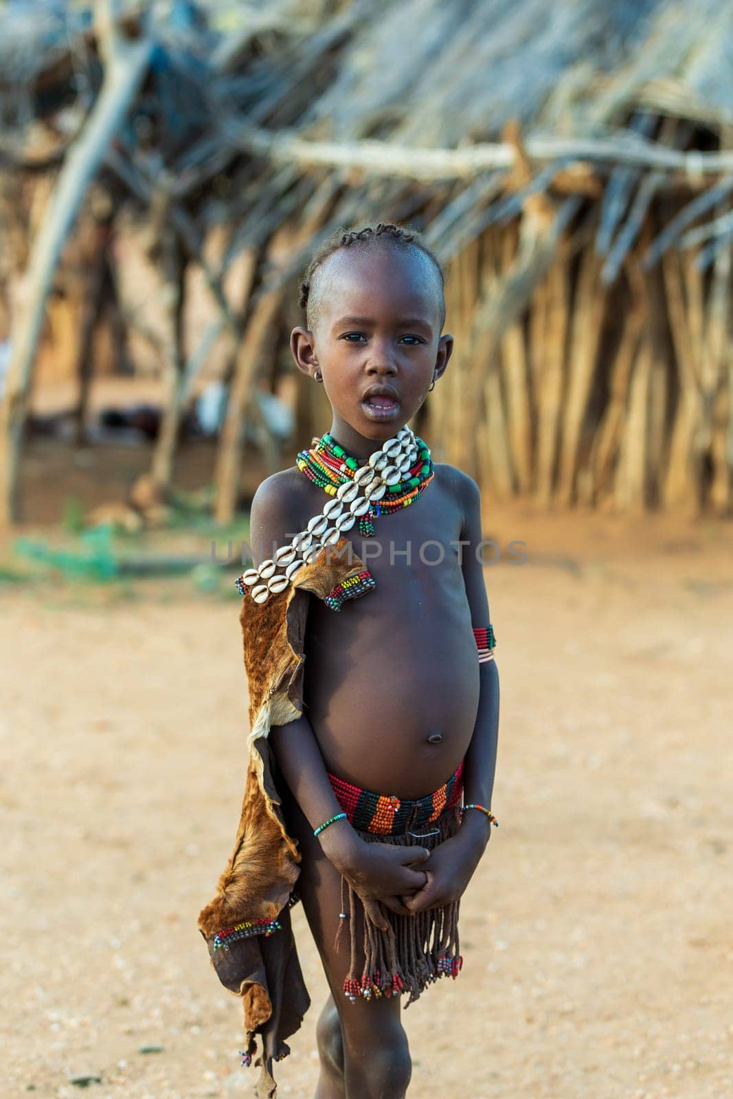 Turmi, Omo River Valley, Ethiopia - May 10, 2019: Portrait of a children in Hamar village. Hamars are the original tribe in southwestern Ethiopia. South Ethiopia Africa