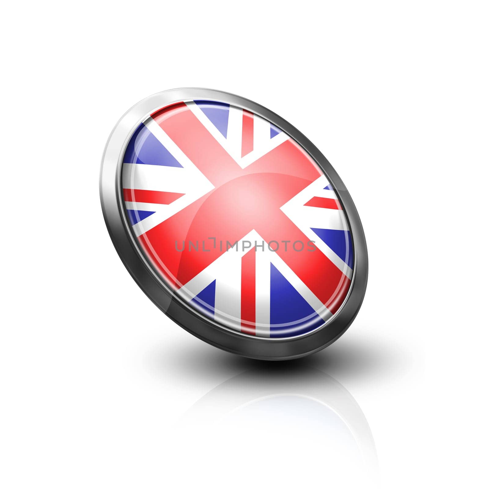 UK flag glass button style with metal frame