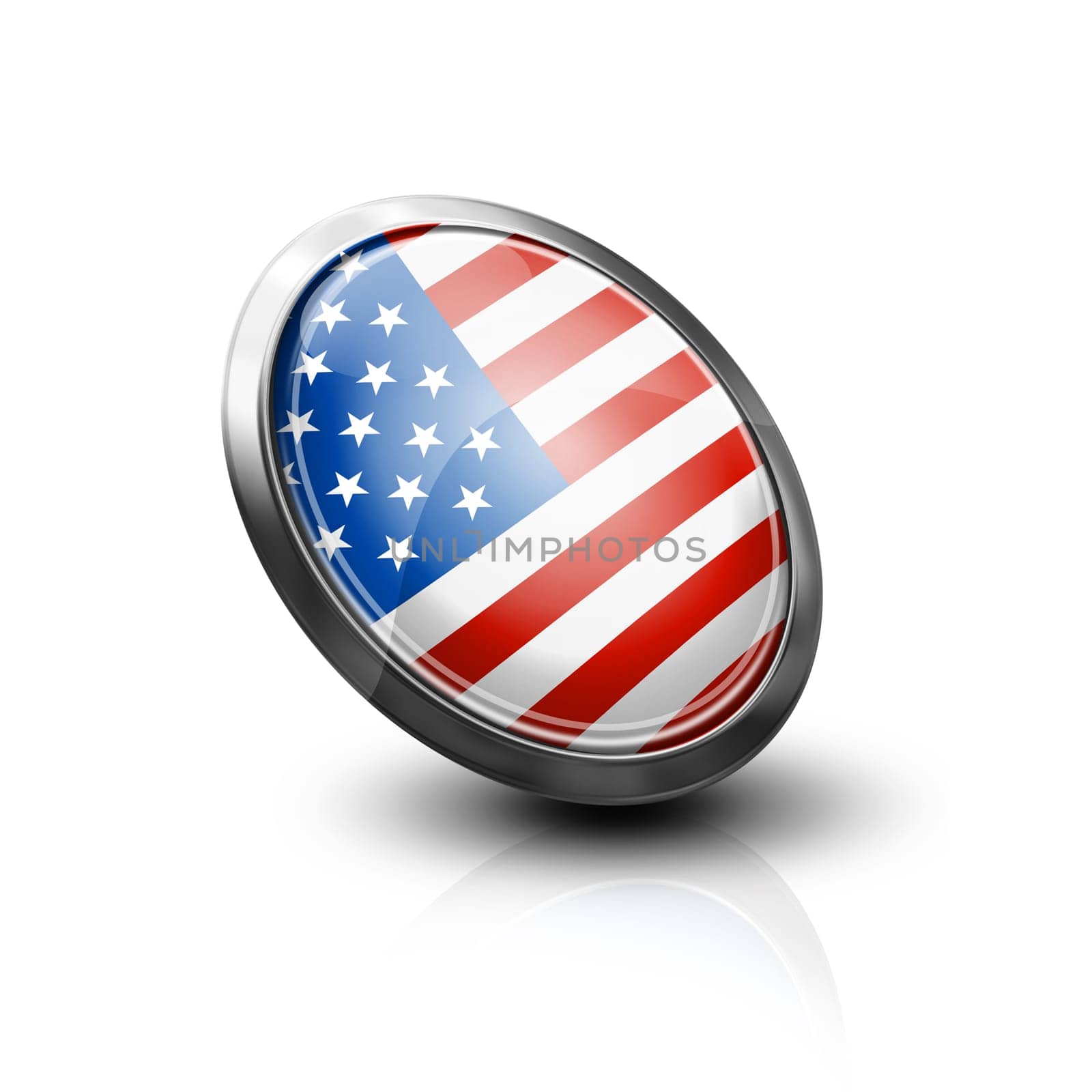US flag glass button style with metal frame