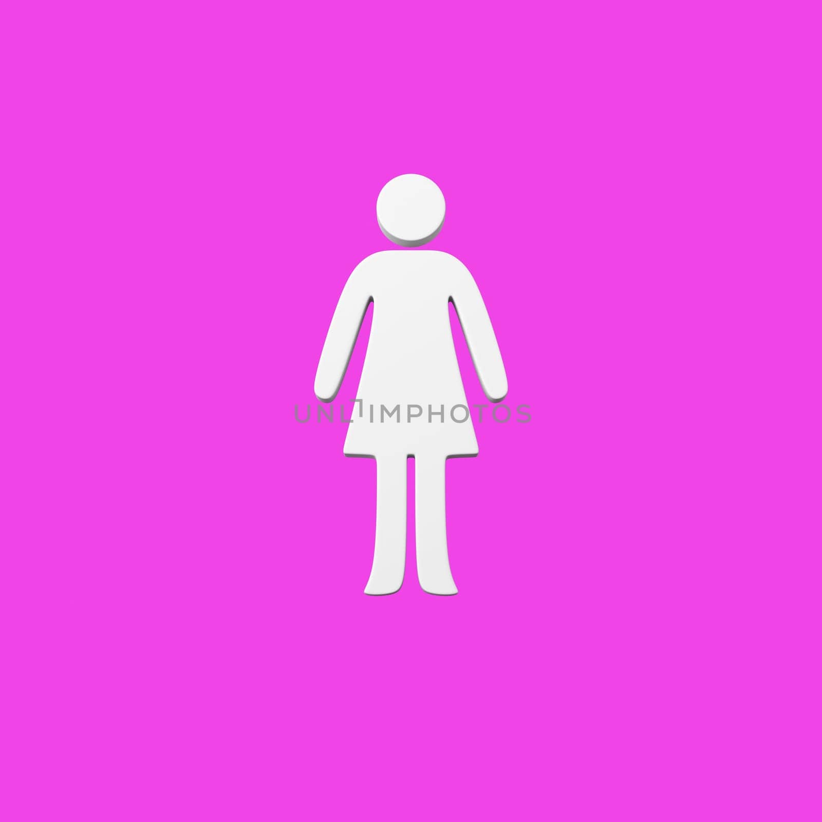 White Woman Symbol Shape Isolated on Flat Purple Background 3D Illustration