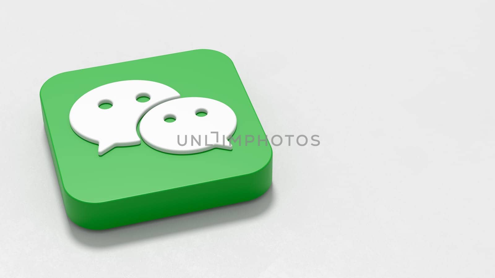Wechat Logo 3D Symbol Shape on Plastered Light Grey Background with Copy space 3D Illustration