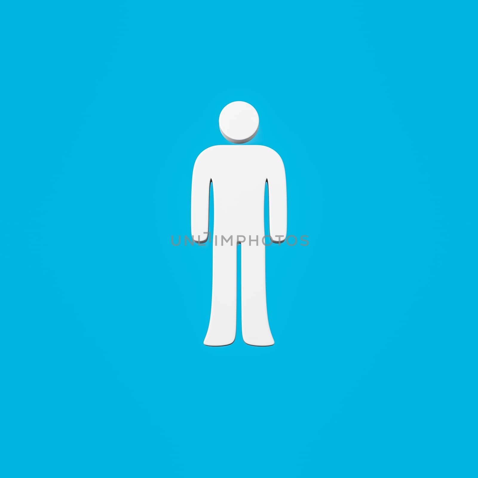 White Man Symbol Shape Isolated on Flat Blue Background 3D Illustration