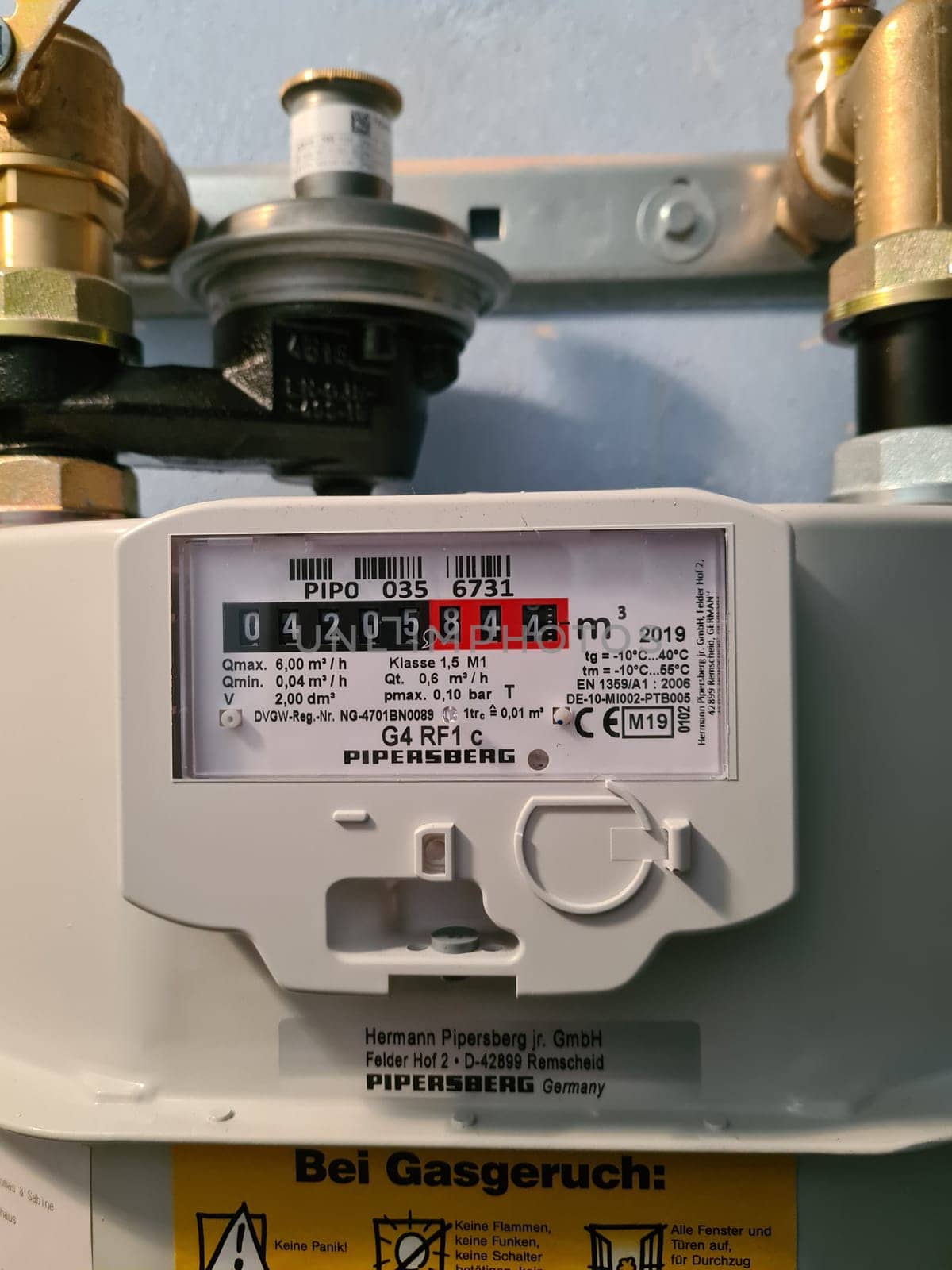 HEILIGENHAUS, NRW, GERMANY - JANUARY 28, 2021:.Residential gas meter and pressure regulator
