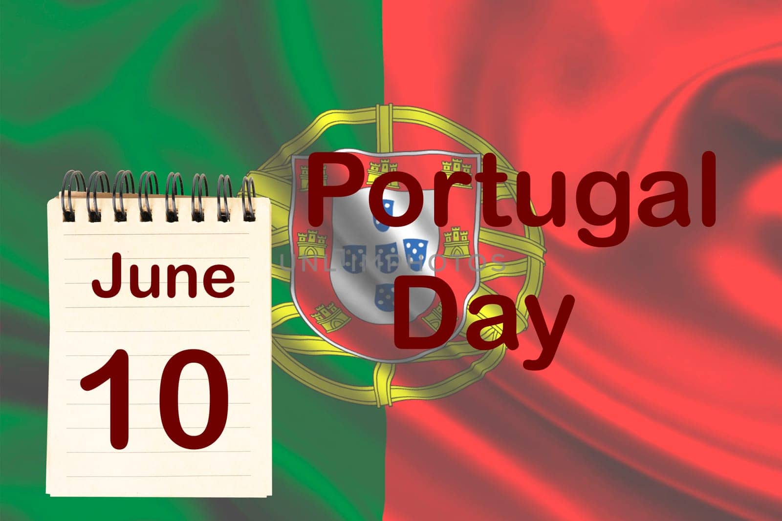 The celebration of the Portugal Day with the flag and the calendar indicating the June 10