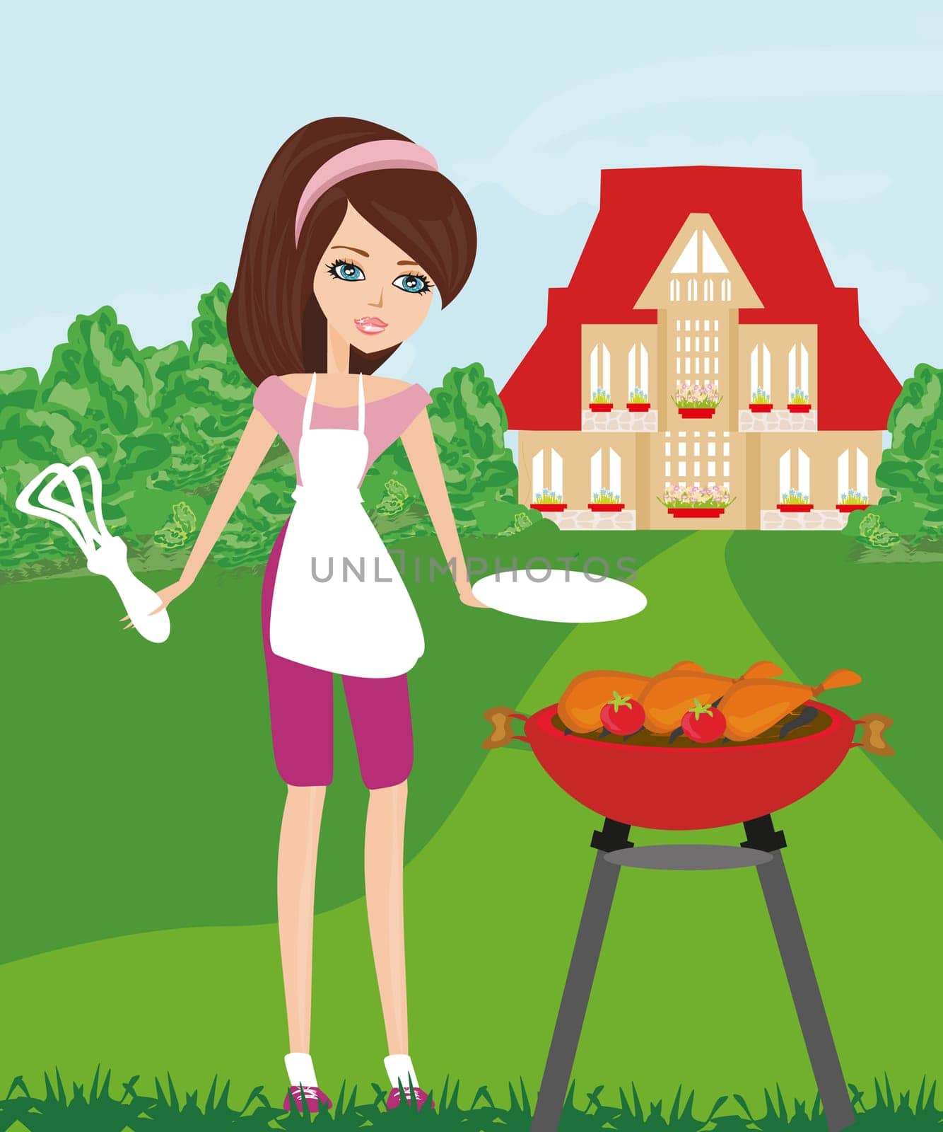 Woman cooking on a grill