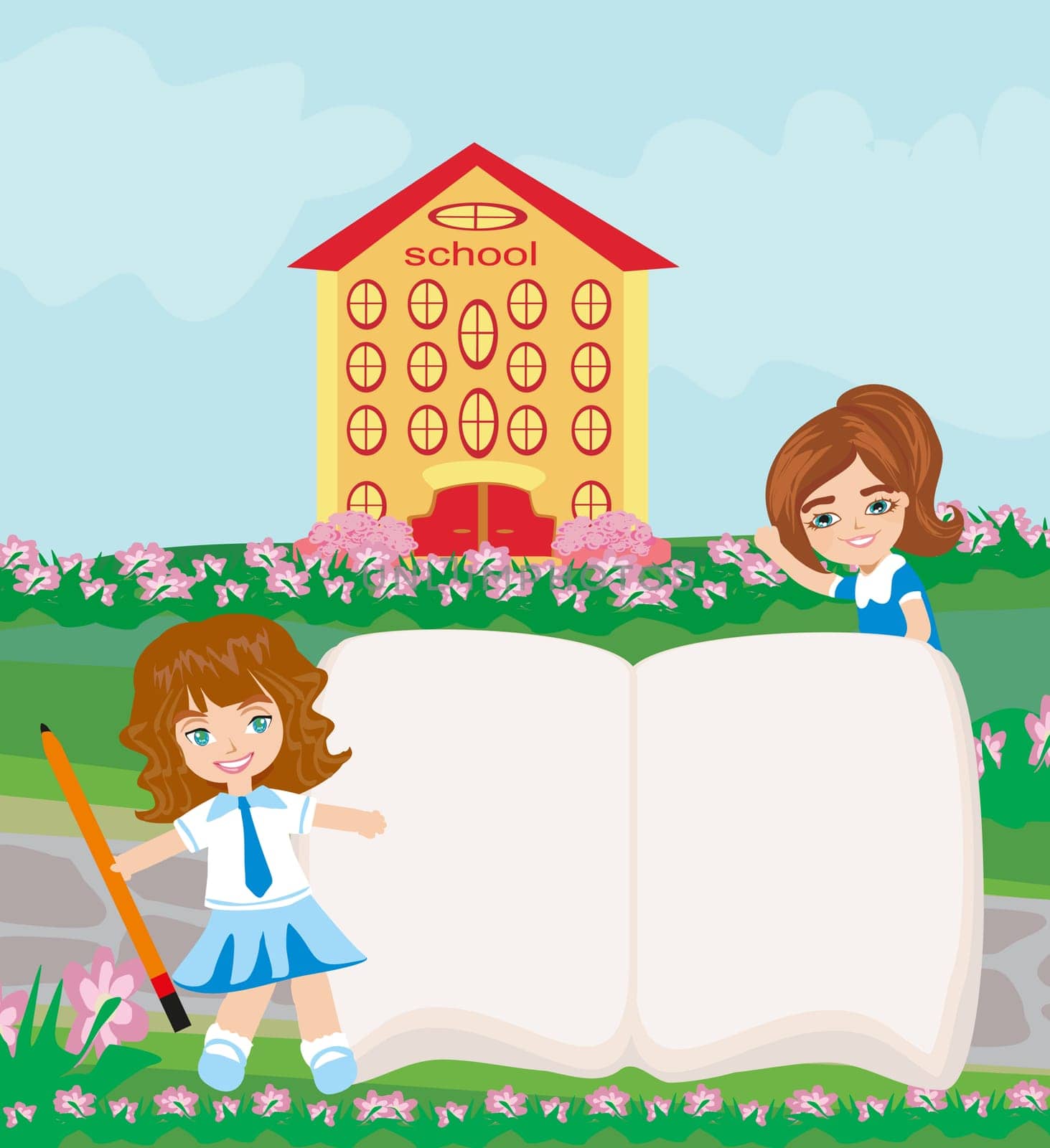 happy girls go to school