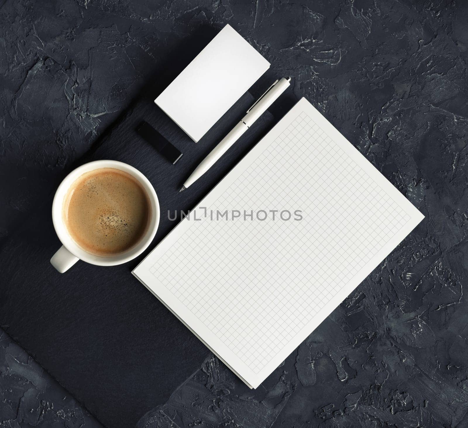 Blank corporate identity template. Photo of blank stationery set. Mockup for design presentations and portfolios. Top view.