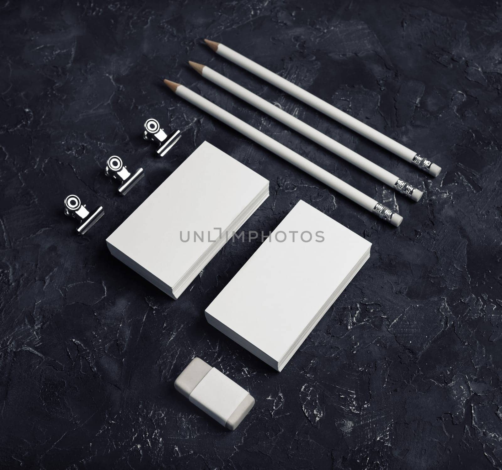 Blank stationery template on black plaster background. Branding mock up for designers portfolios.