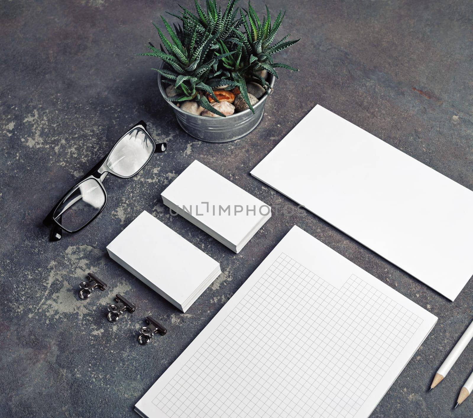 Blank stationery template on concrete background. Mock-up for branding identity. For design presentations and portfolios.