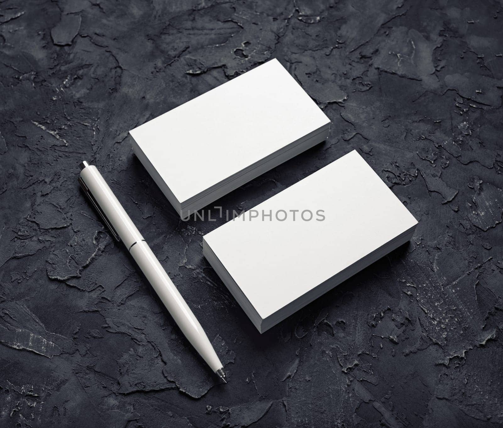 Blank business cards and pen. Template for graphic designers portfolios.
