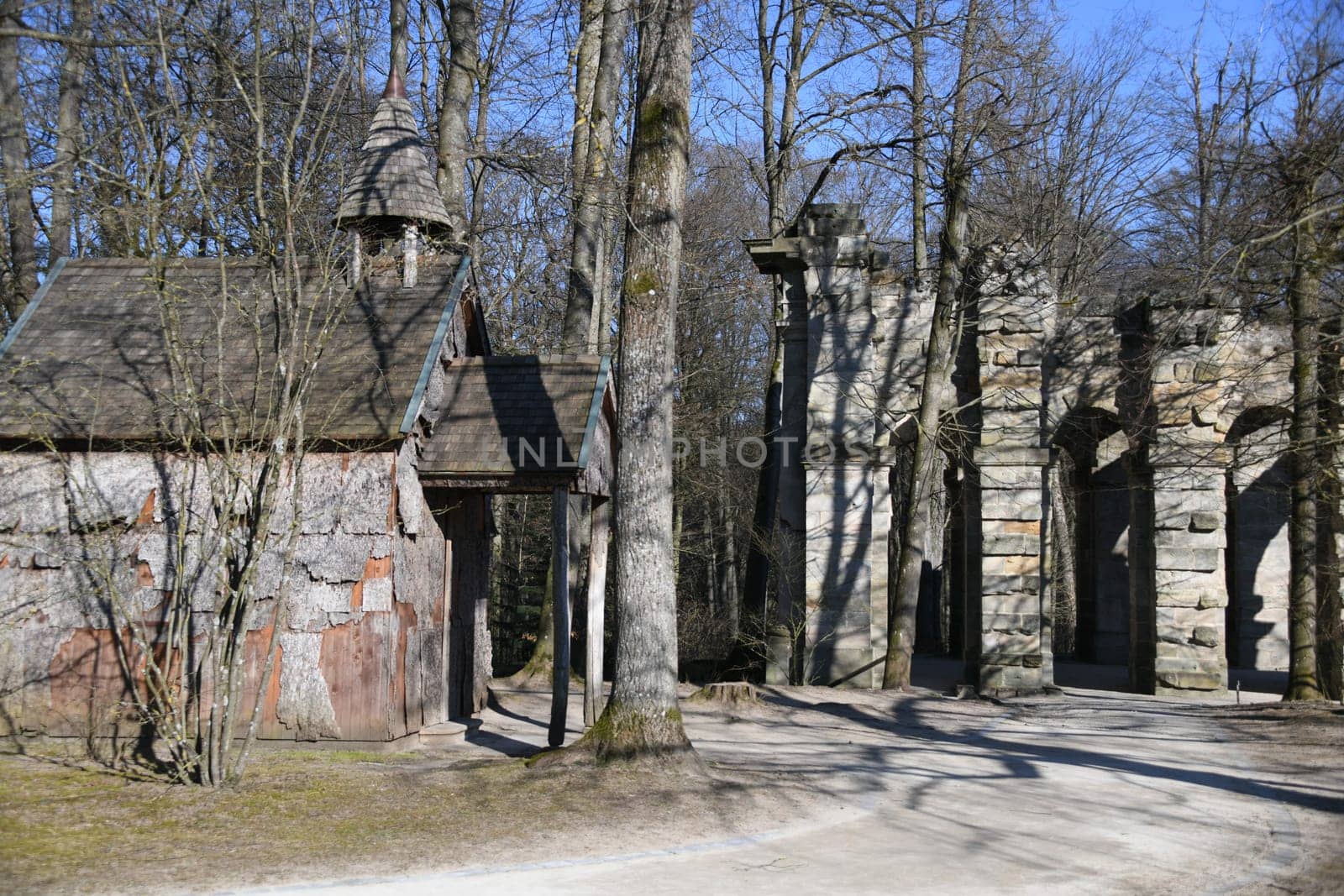 The Hermit Chapel and the Ruin Theater Roman Theater in the Hermitage Park Festival. Bavaria,Germany,Franconia,Upper Franconia.