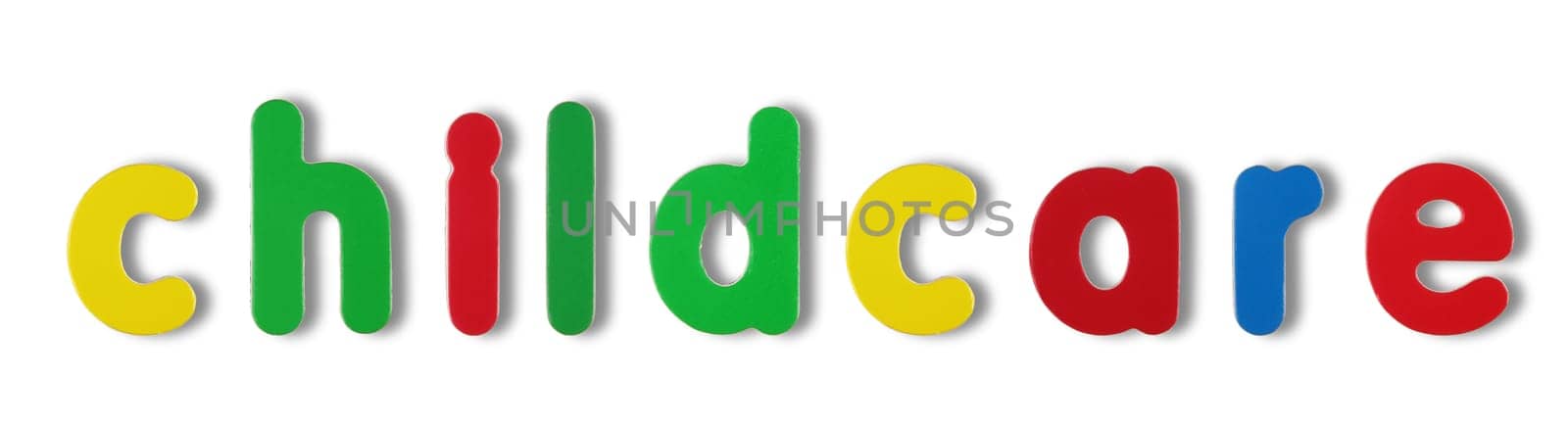 Childcare coloured letters on white with clipping path concept