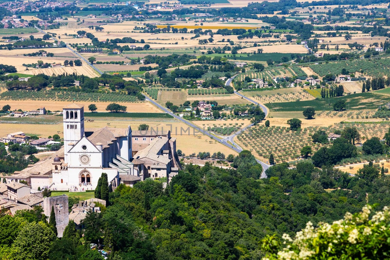 Assisi village in Umbria region, Italy. The town is famous for the most important Italian St. Francis Basilica (Basilica di San Francesco)