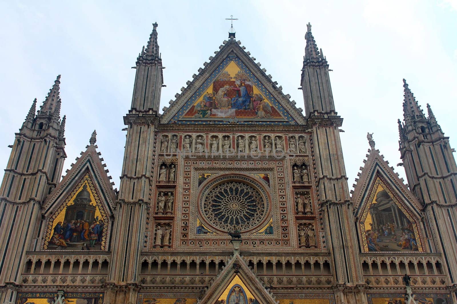 Close up of the Orvieto Cathedral (Duomo di Orvieto) in Umbria in Italy
