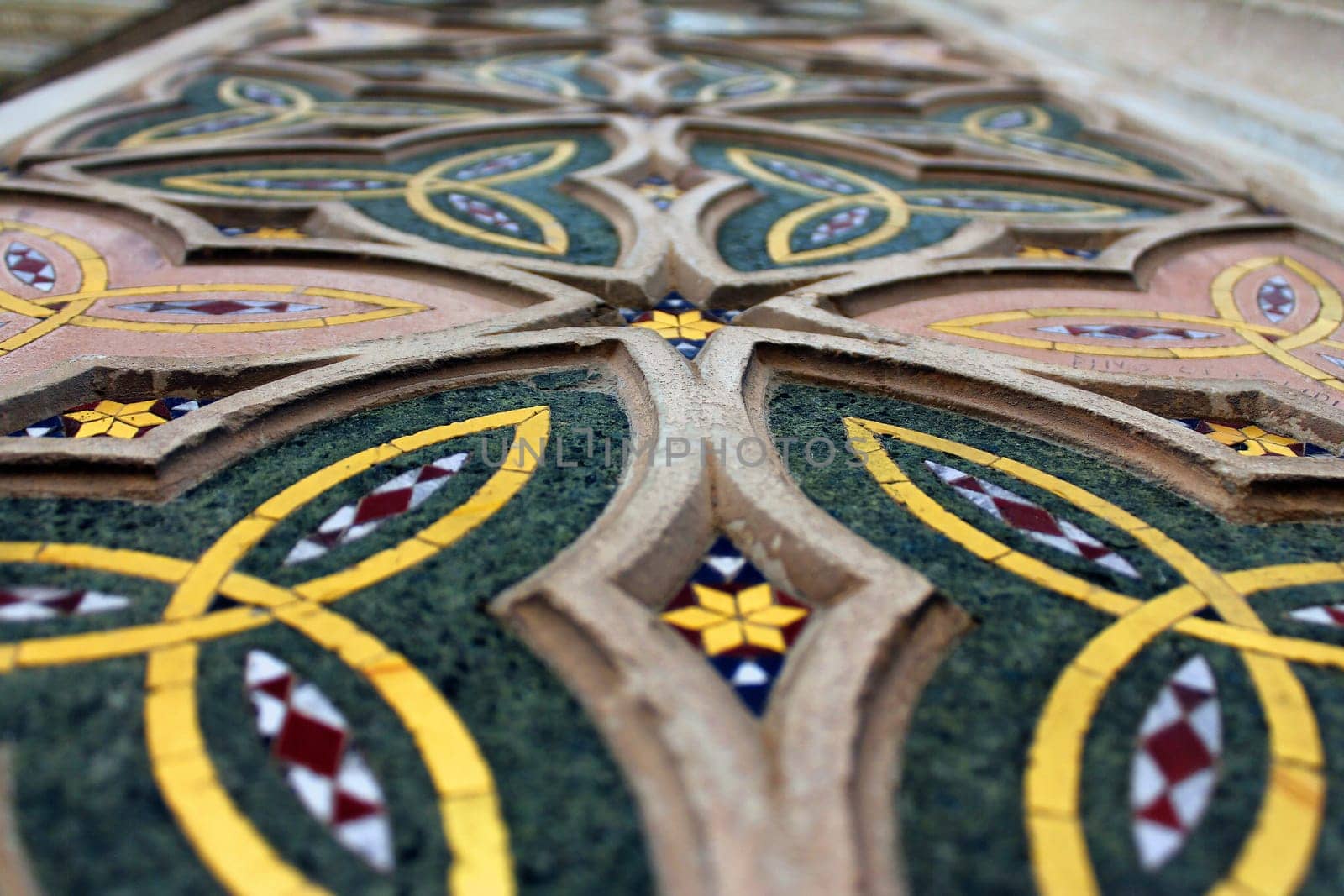 Close up of a pattern on the walls of the Orvieto Cathedral (Duomo di Orvieto) in Umbria in Italy