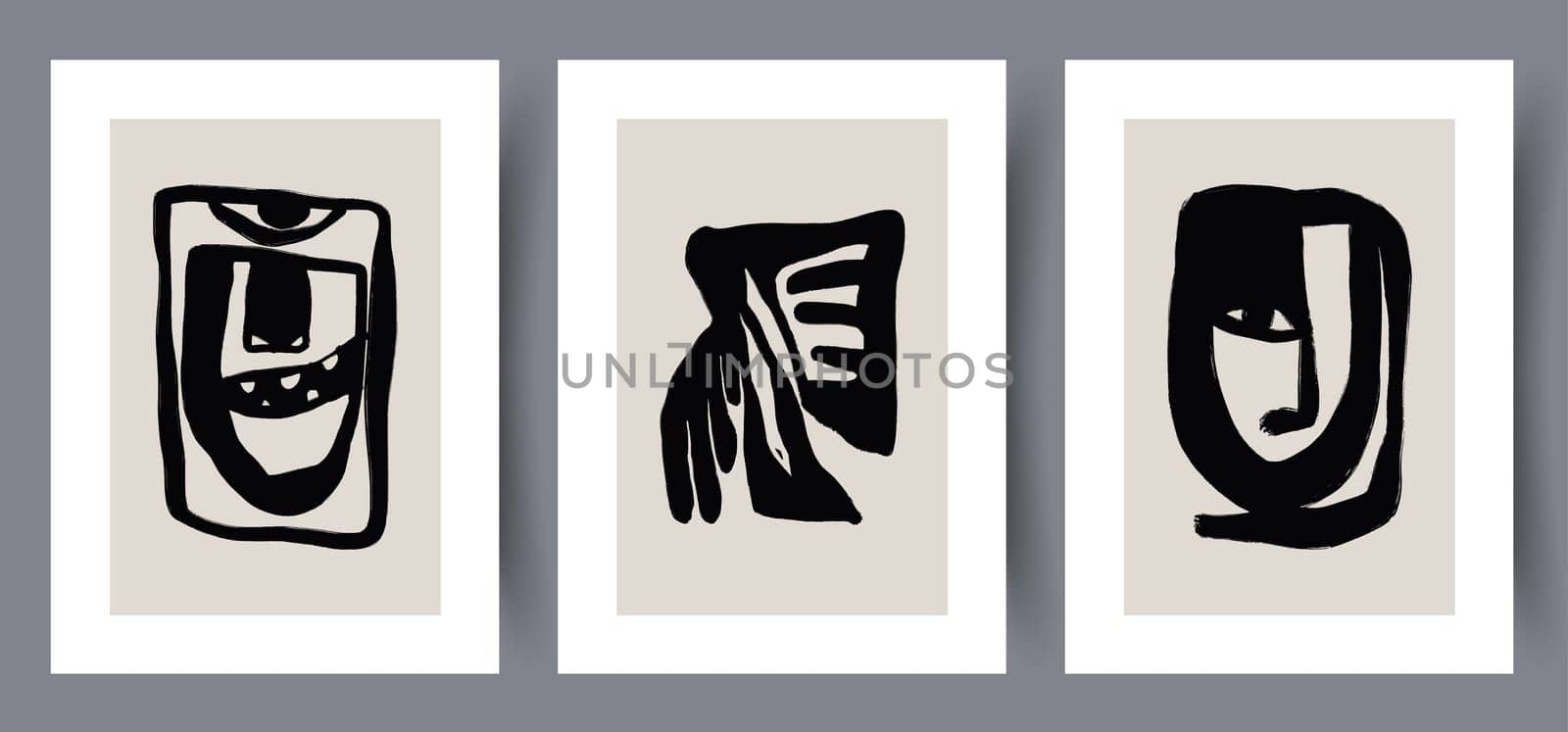 Printable wall art vector poster set. Hand drawn minimalism design for scandinavian interior.