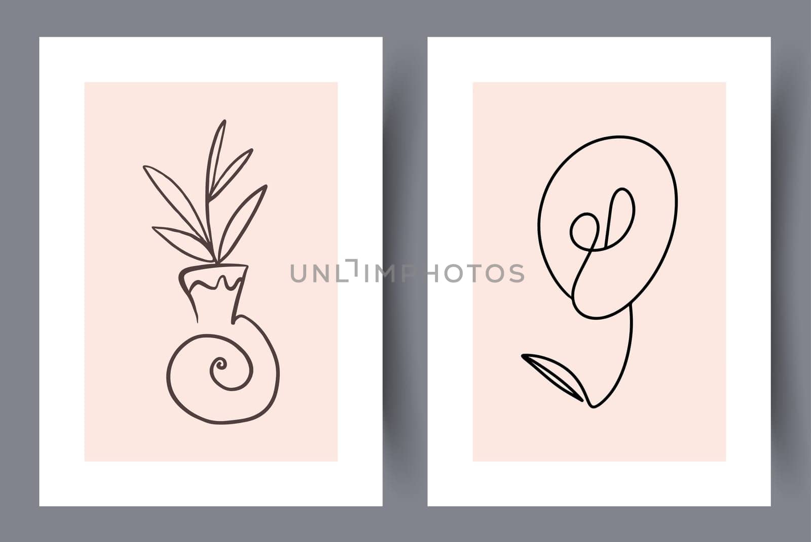 Printable wall art vector poster set. Hand drawn minimalism design for scandinavian interior.