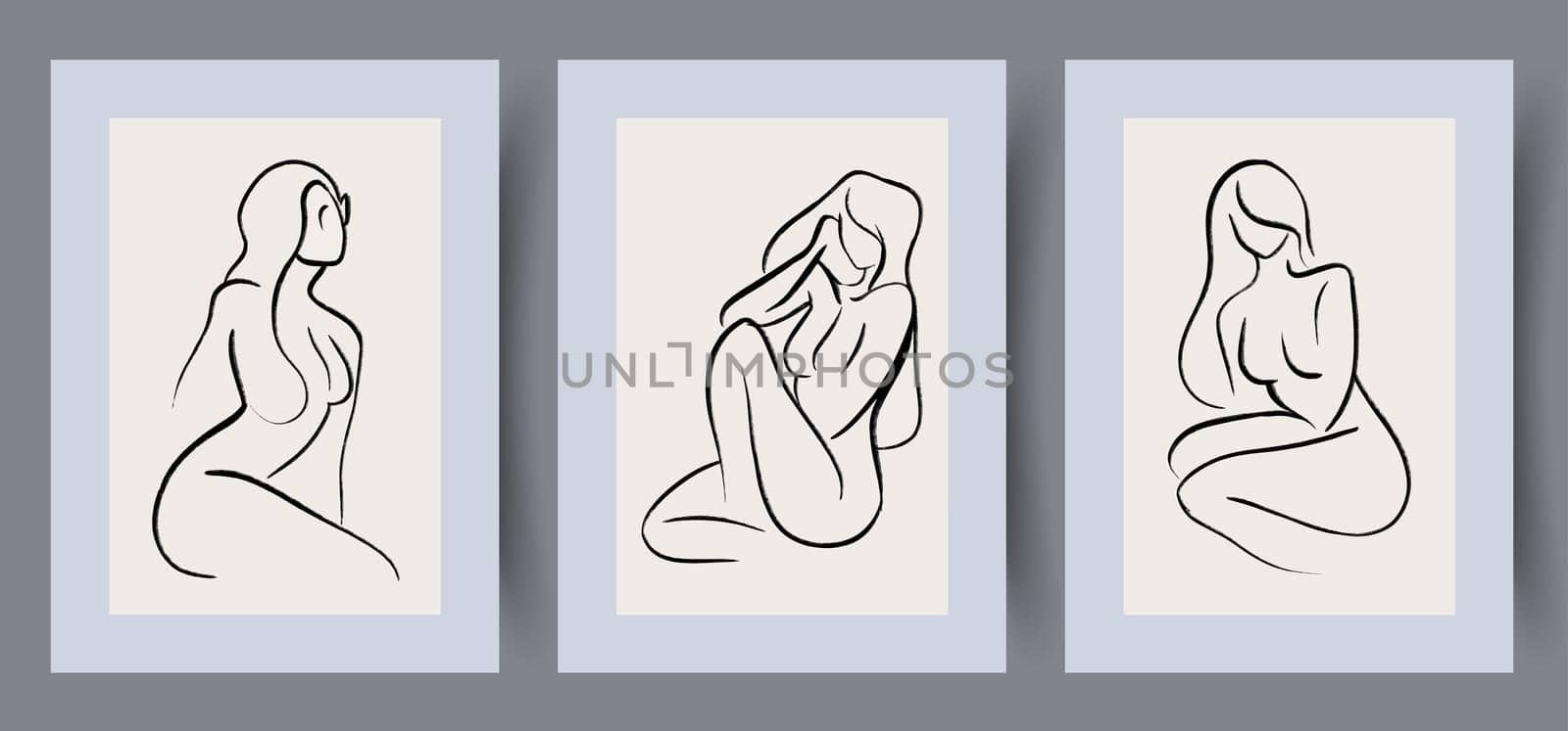 Printable wall art vector poster set. Hand drawn minimalism design for scandinavian interior.