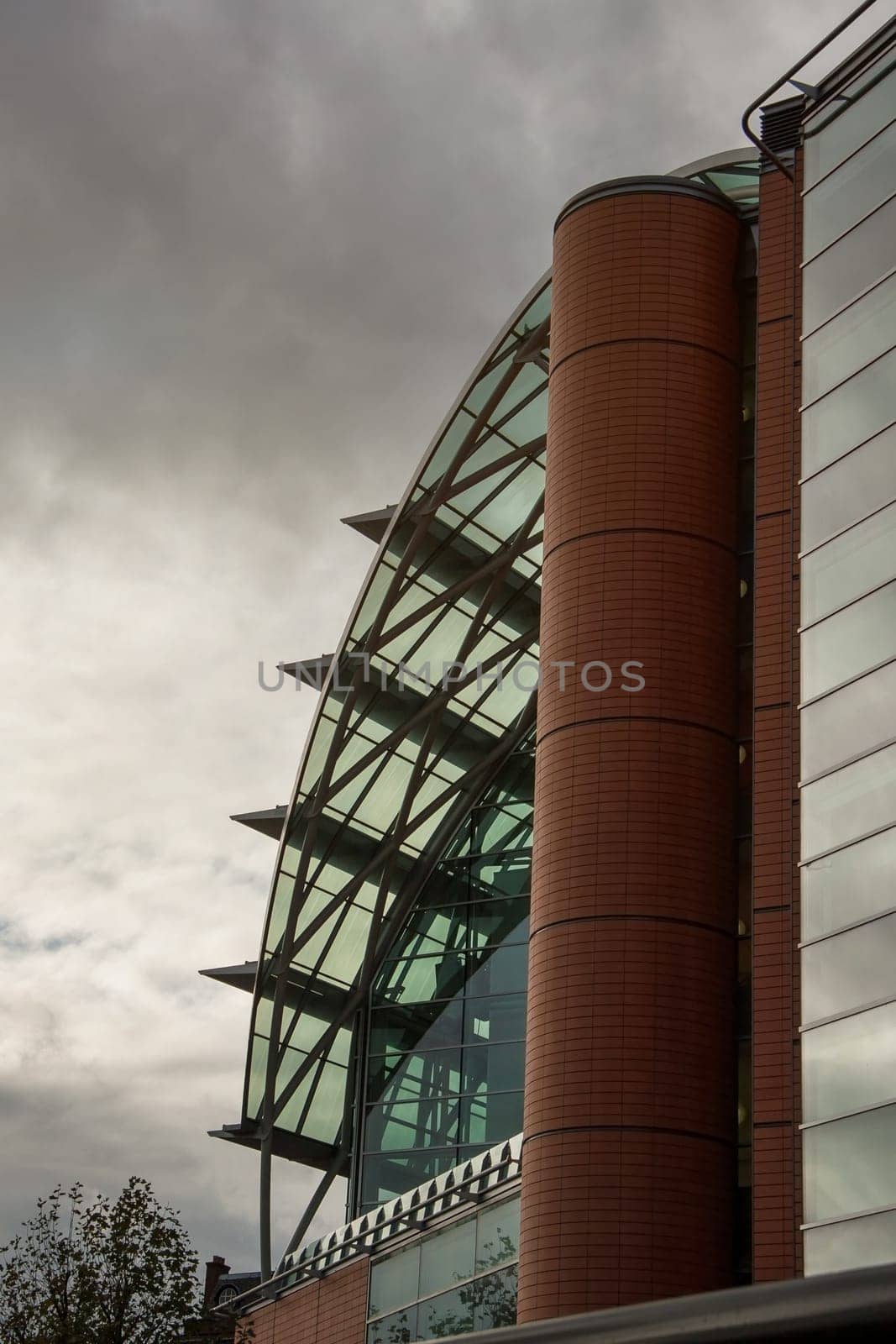 London, United Kingdom - November 25th, 2006: Architecture on modern east wing of St Thomas' Hospital (reconstructed in 1950s) with gray overcast sky in background.