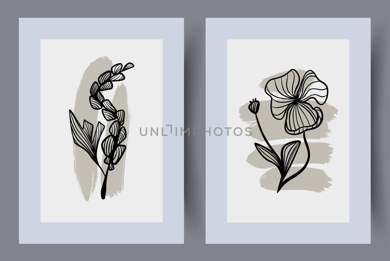 Printable wall art vector poster set. Hand drawn minimalism design for scandinavian interior.