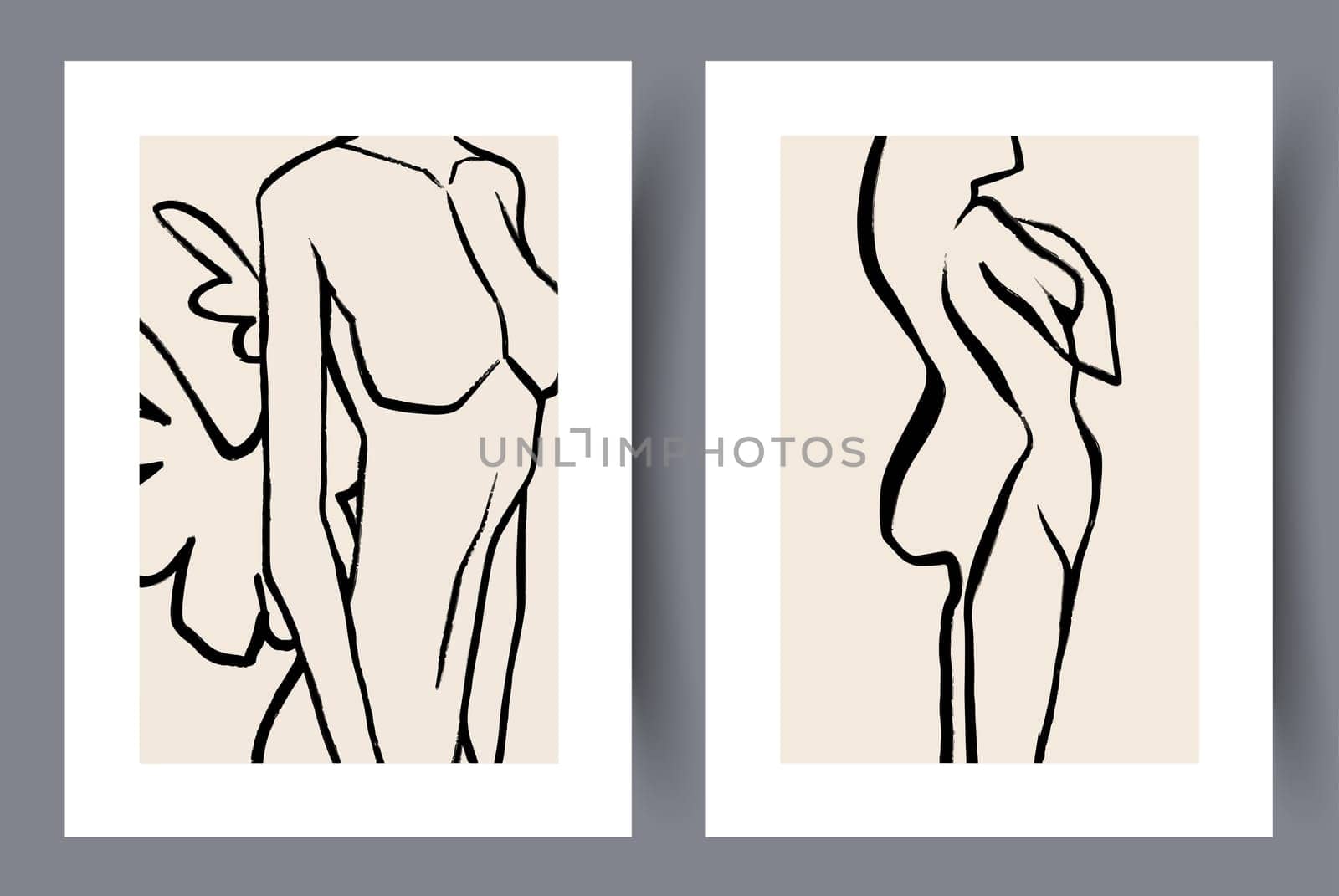 Printable wall art vector poster set. Hand drawn minimalism design for scandinavian interior.