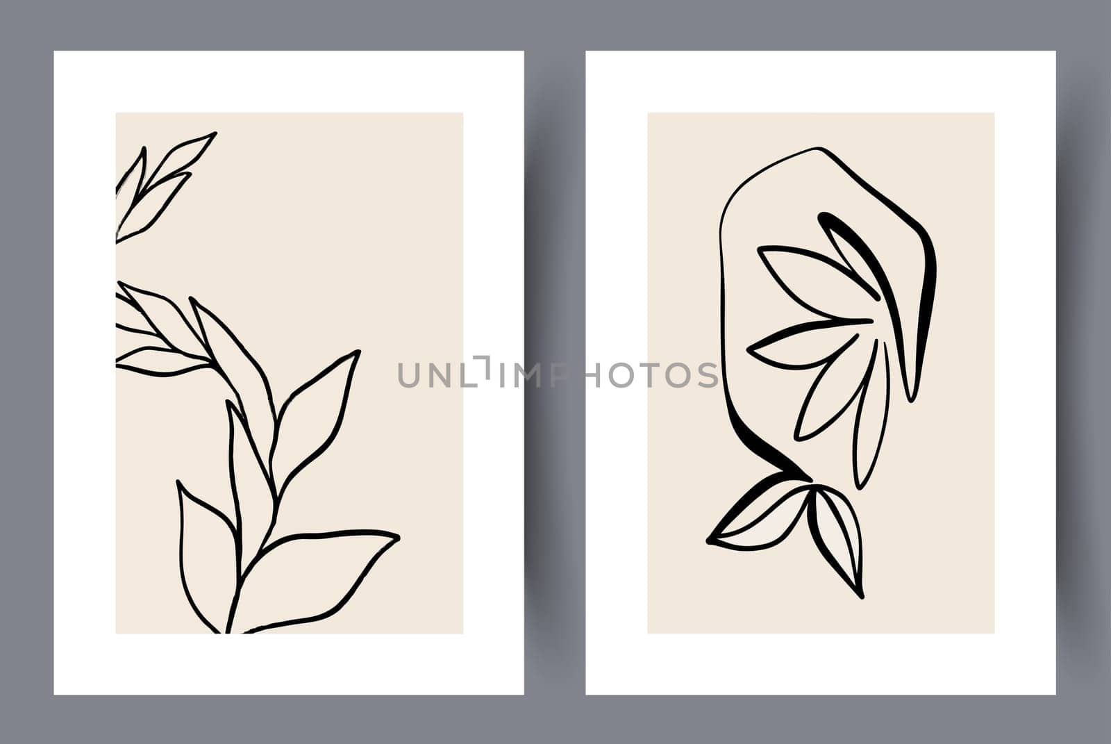 Printable wall art vector poster set. Hand drawn minimalism design for scandinavian interior.
