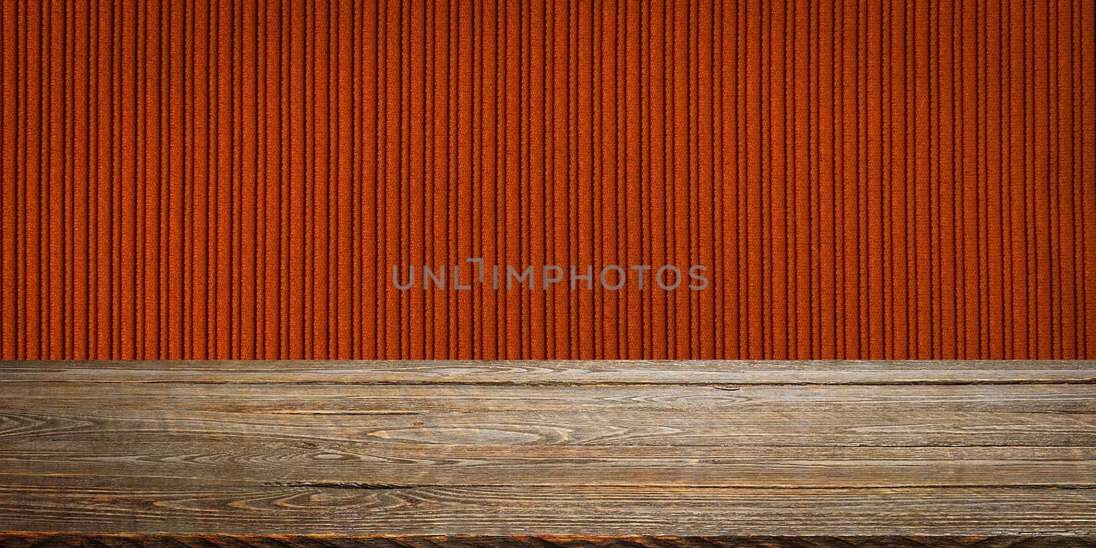 The background is blank wooden boards and a textured striped wall with gradient lighting and vignetting. For product demonstrations, free space, layout, mockup, perspective board, background board.
