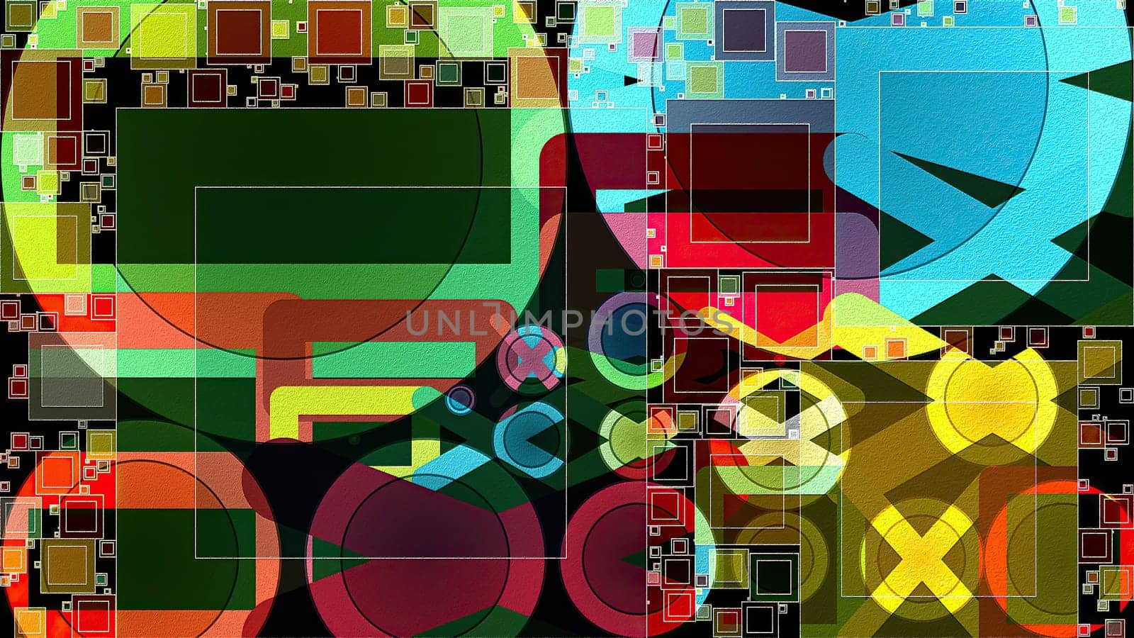 Artwork of abstract composition made with geometrical shapes and elements