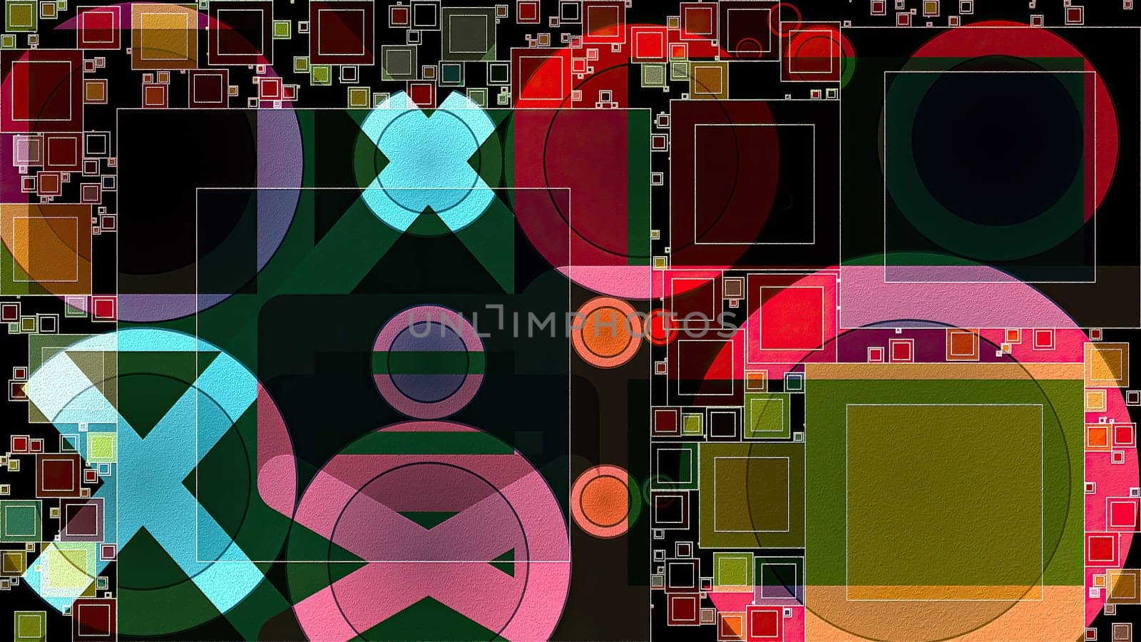 Artwork of abstract composition made with geometrical shapes and elements